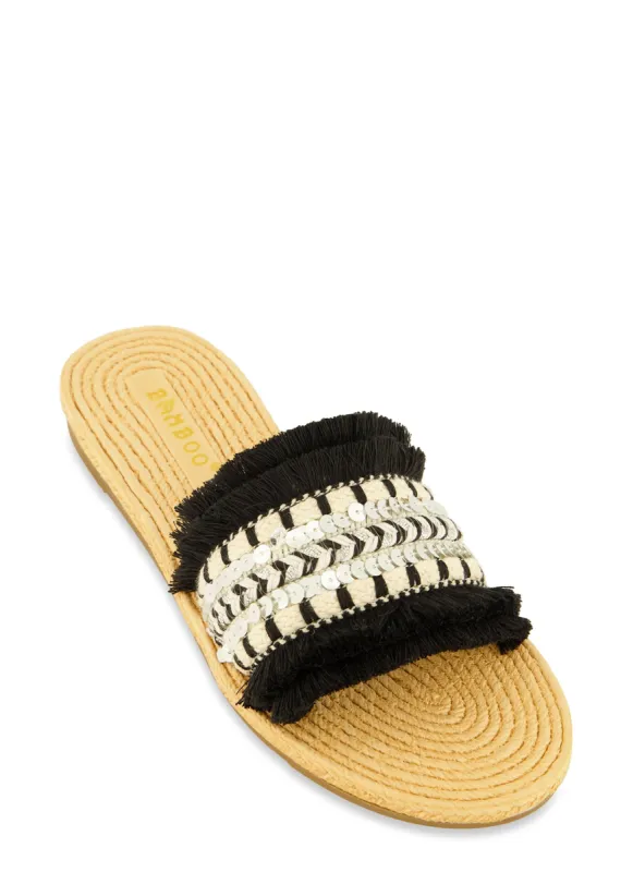 Sequin Fringe Slide Sandals sold by Rainbow