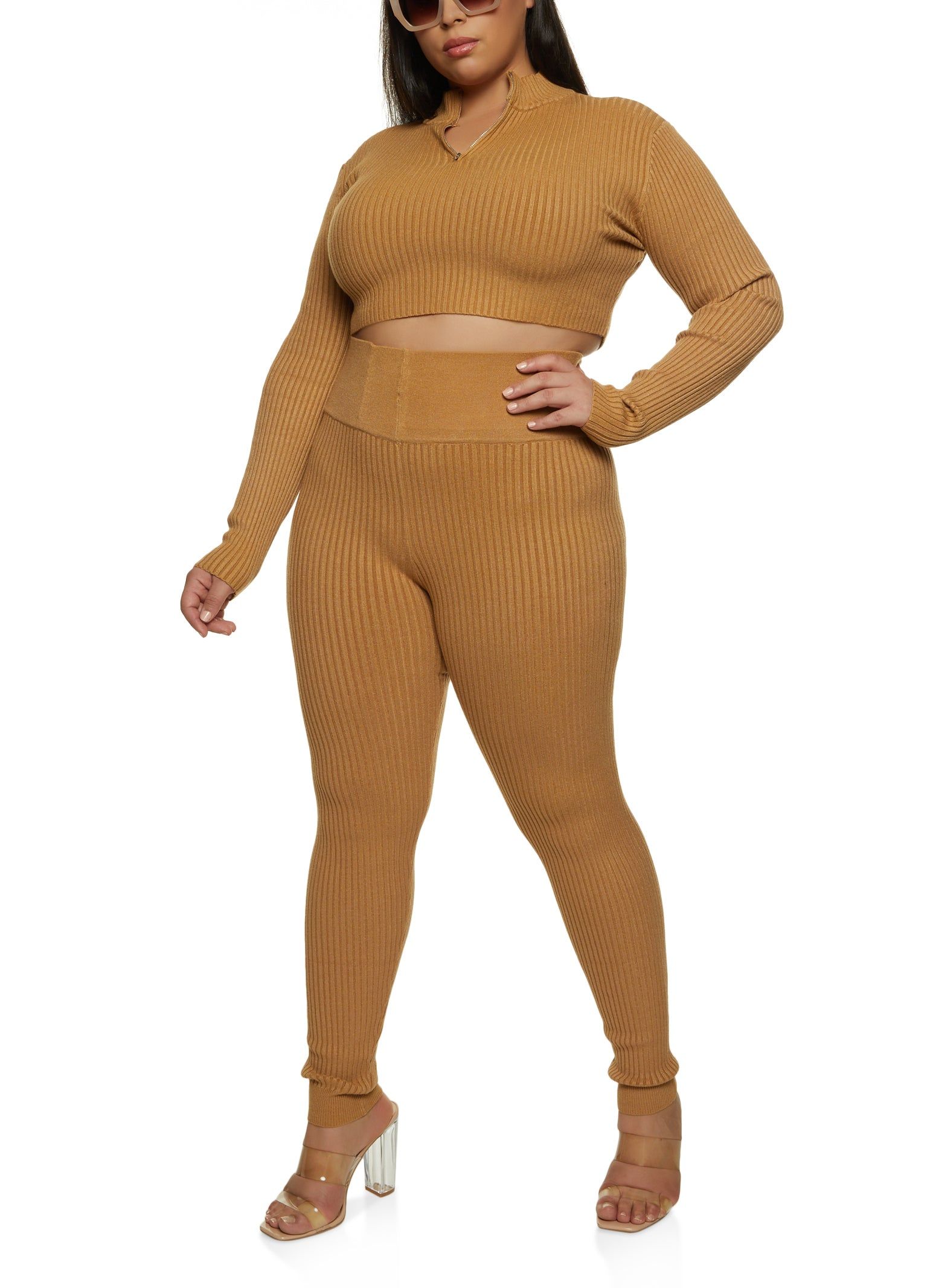 Plus Size Ribbed Zip Neck Crop Top sold by Rainbow product image thumbnail 2