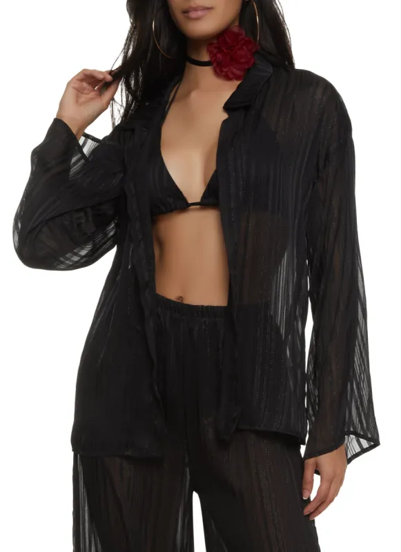 Lurex Shadow Stripe Open Front Top and Halter Top sold by Rainbow