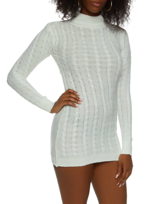 Cable Knit Mock Neck Sweater Dress sold by Rainbow