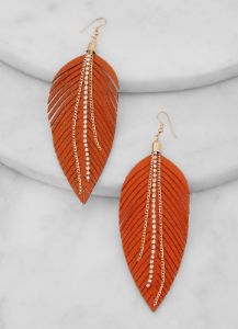 Rhinestone Faux Suede Leaf Drop Earrings sold by Rainbow