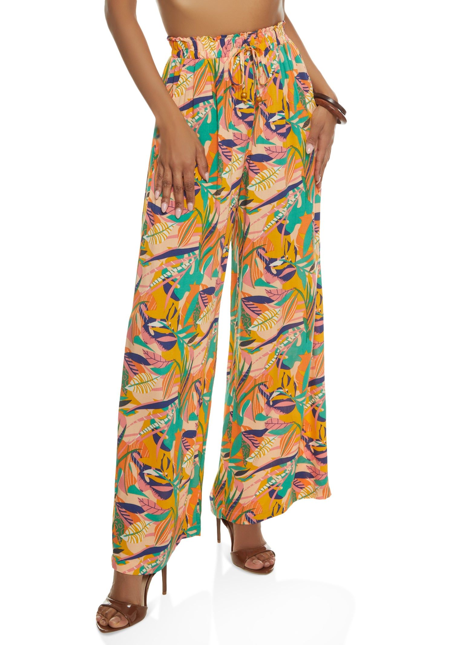 Tropical Print High Waist Wide Leg Pants sold by Rainbow