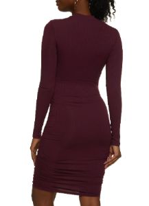 Ribbed Mock Neck Ruched Midi Dress sold by Rainbow