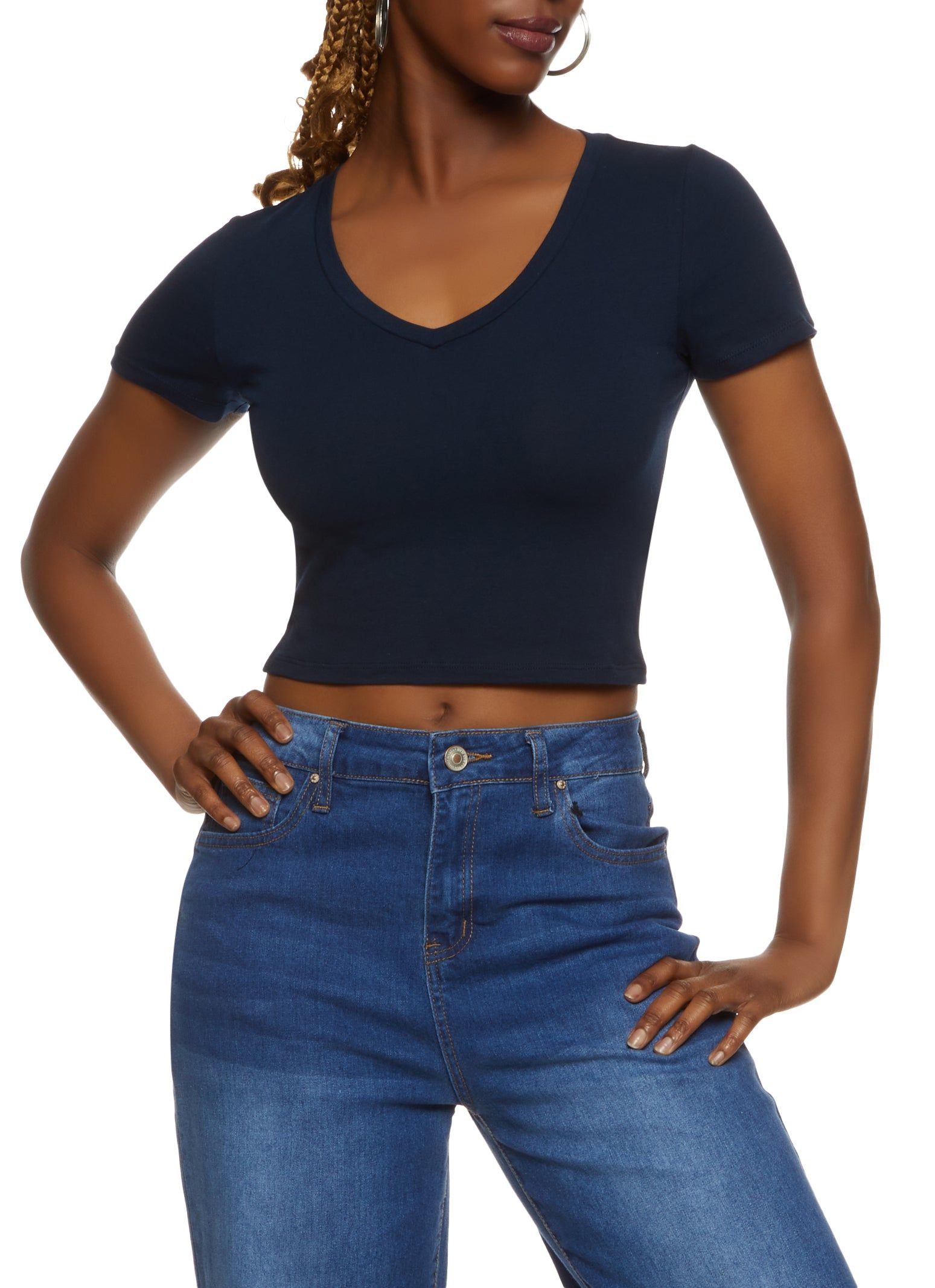 Solid Cropped V Neck Tee sold by Rainbow