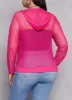 Plus Size Mesh Shadow Striped Zip Front Hoodie sold by Rainbow