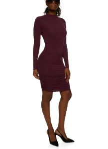 Ribbed Mock Neck Ruched Midi Dress sold by Rainbow