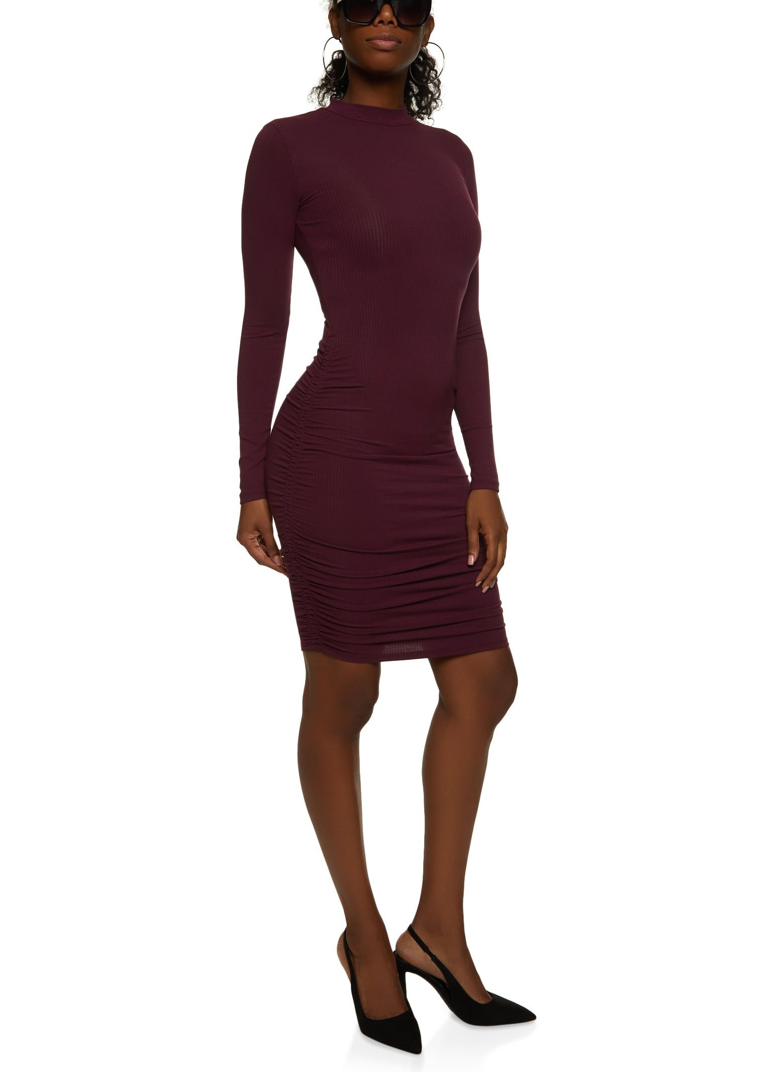 Ribbed Mock Neck Ruched Midi Dress sold by Rainbow product image thumbnail 2