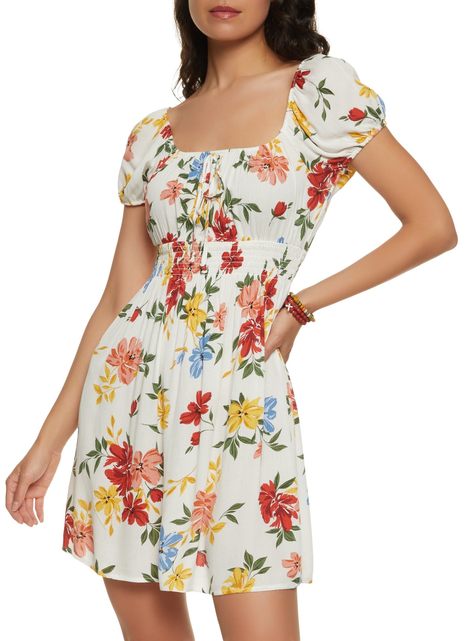 Floral Print Smocked Waist Dress sold by Rainbow