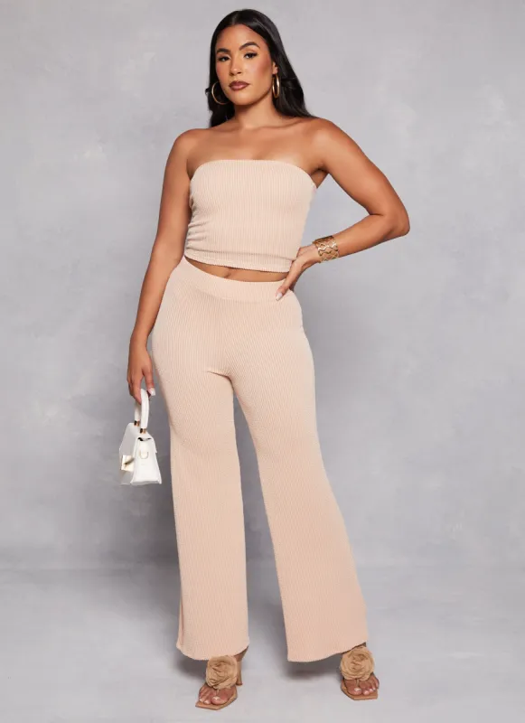 Ribbed High Waist Wide Leg Pants sold by Rainbow