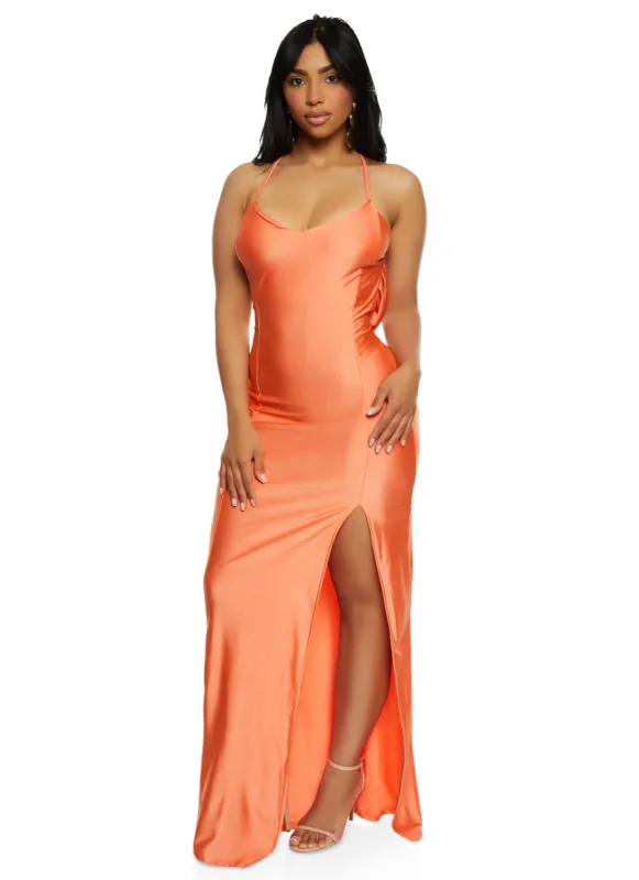 Spandex Criss Cross Side Slit Maxi Dress sold by Rainbow