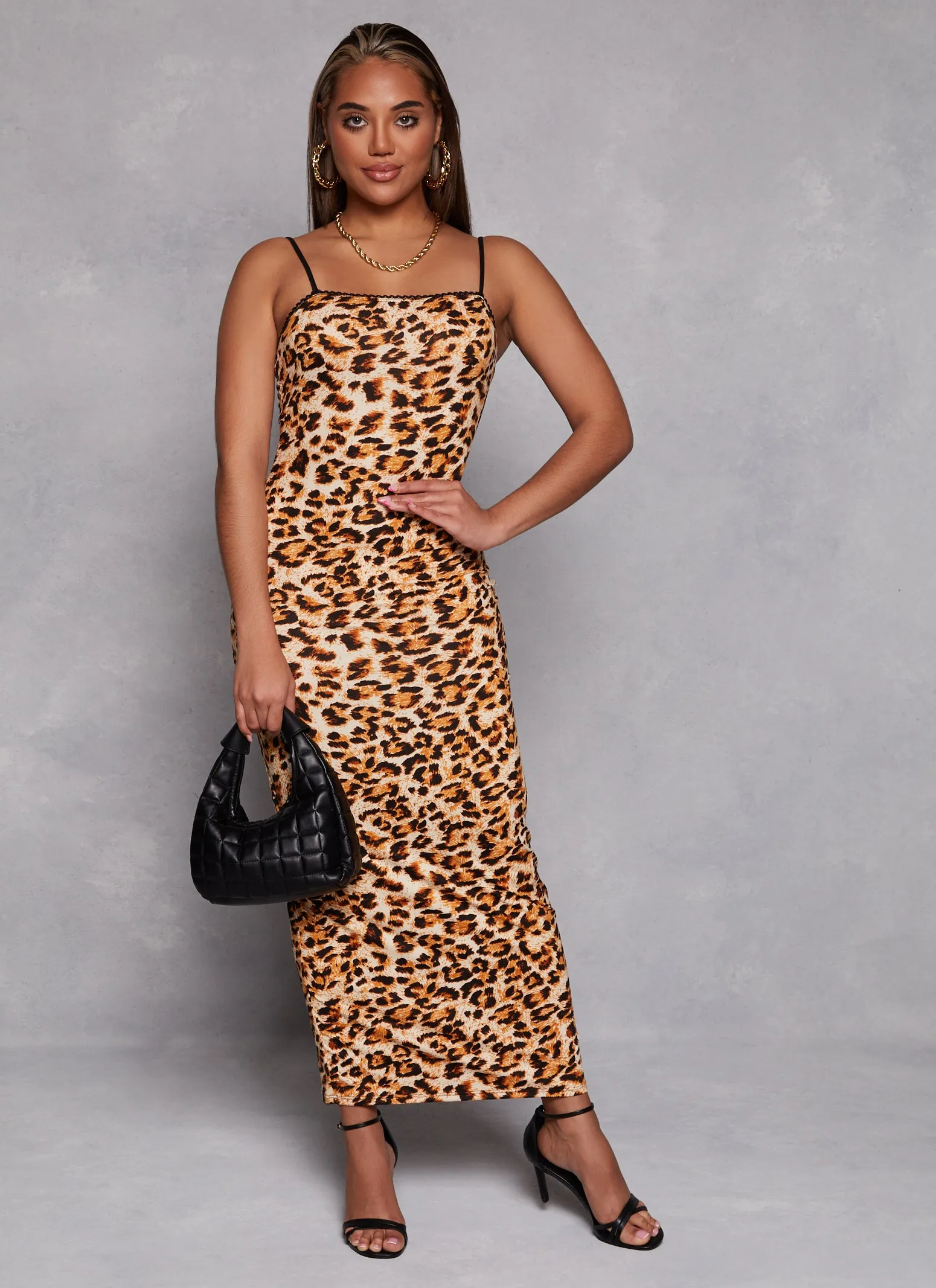 Animal Print Lace Trim Maxi Cami Dress sold by Rainbow product image thumbnail 2