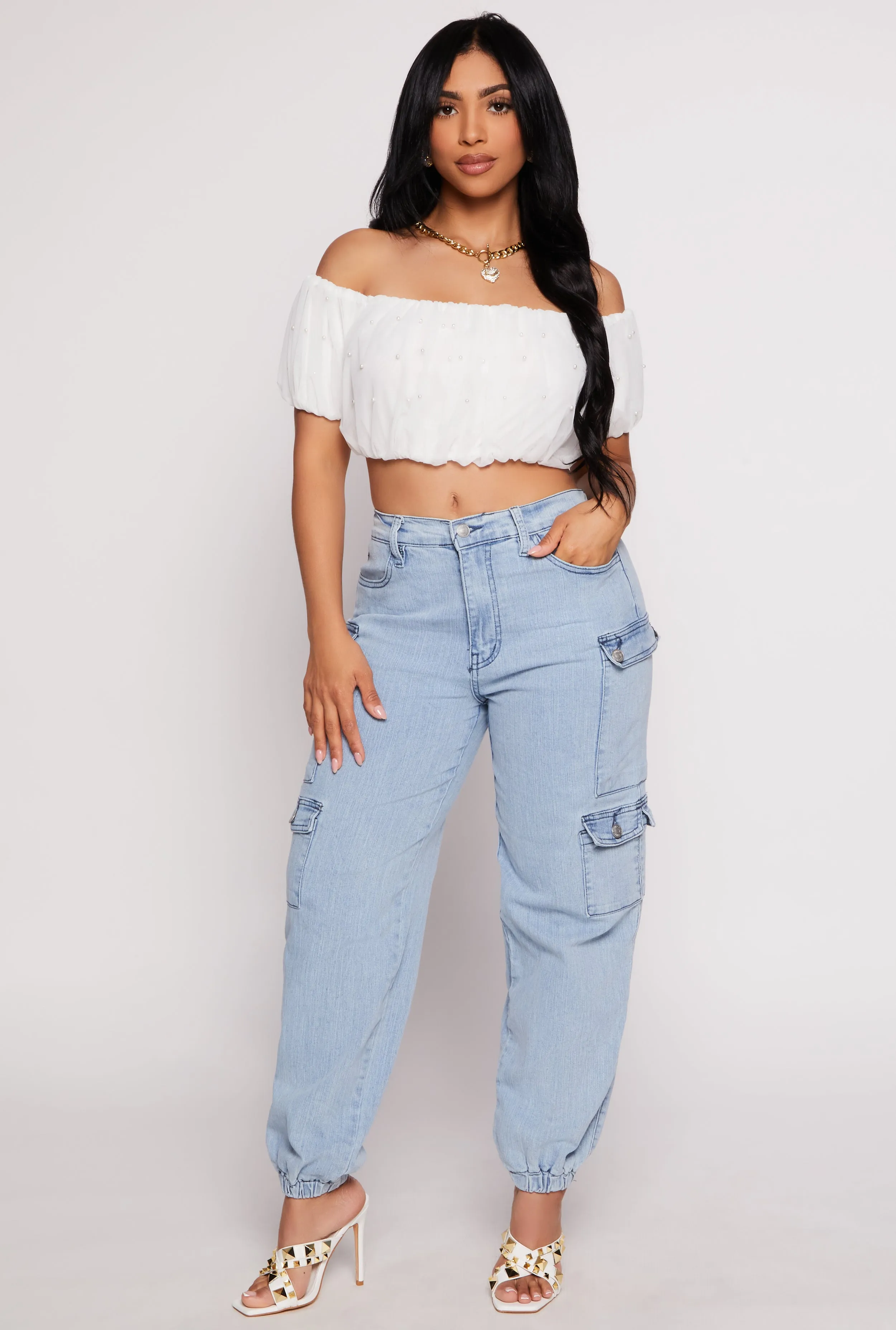 Almost Famous Cargo Denim Joggers sold by Rainbow