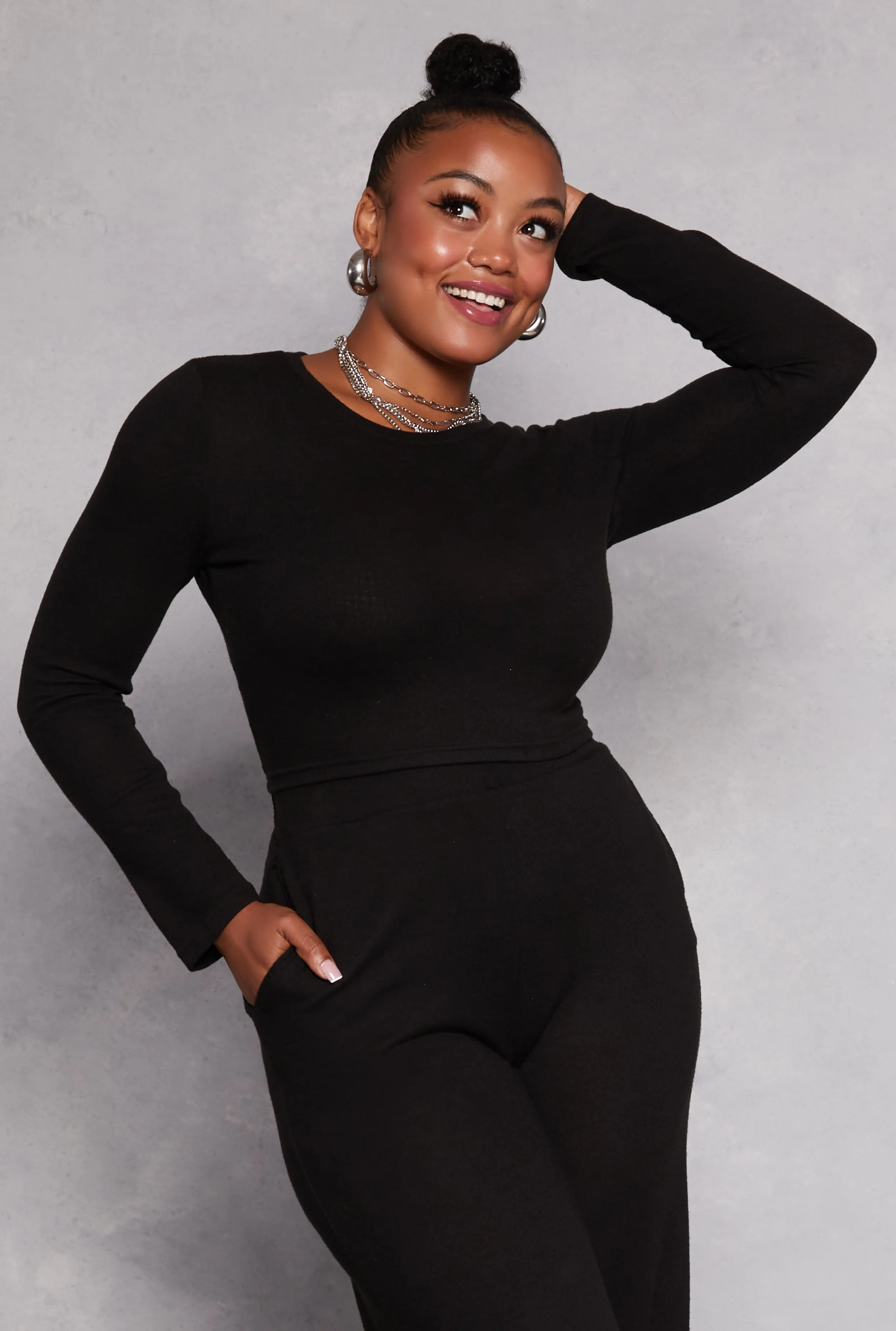 Plus Size Brushed Knit Long Sleeve Crop Top sold by Rainbow