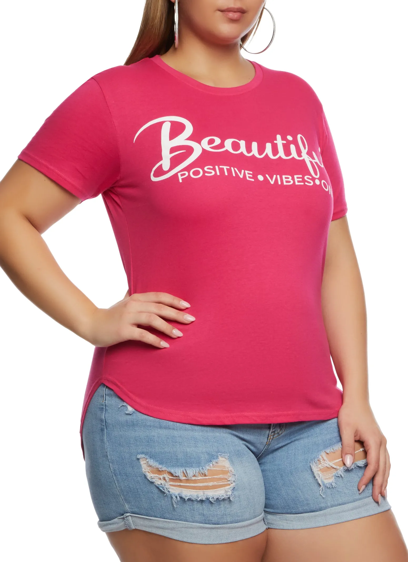 Plus Size Beautiful Positive Vibes Only Graphic High Low Tee sold by Rainbow product image thumbnail 2