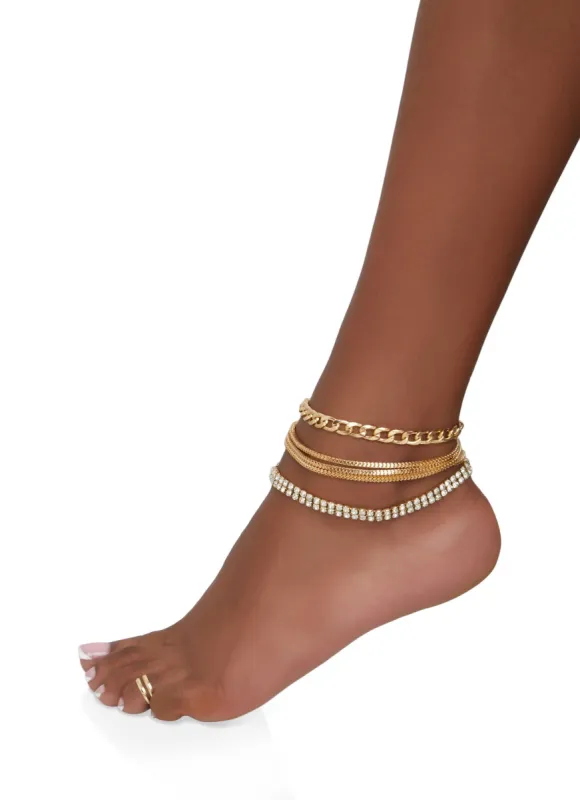 Rhinestone Studded Anklet Trio and Toe Ring sold by Rainbow