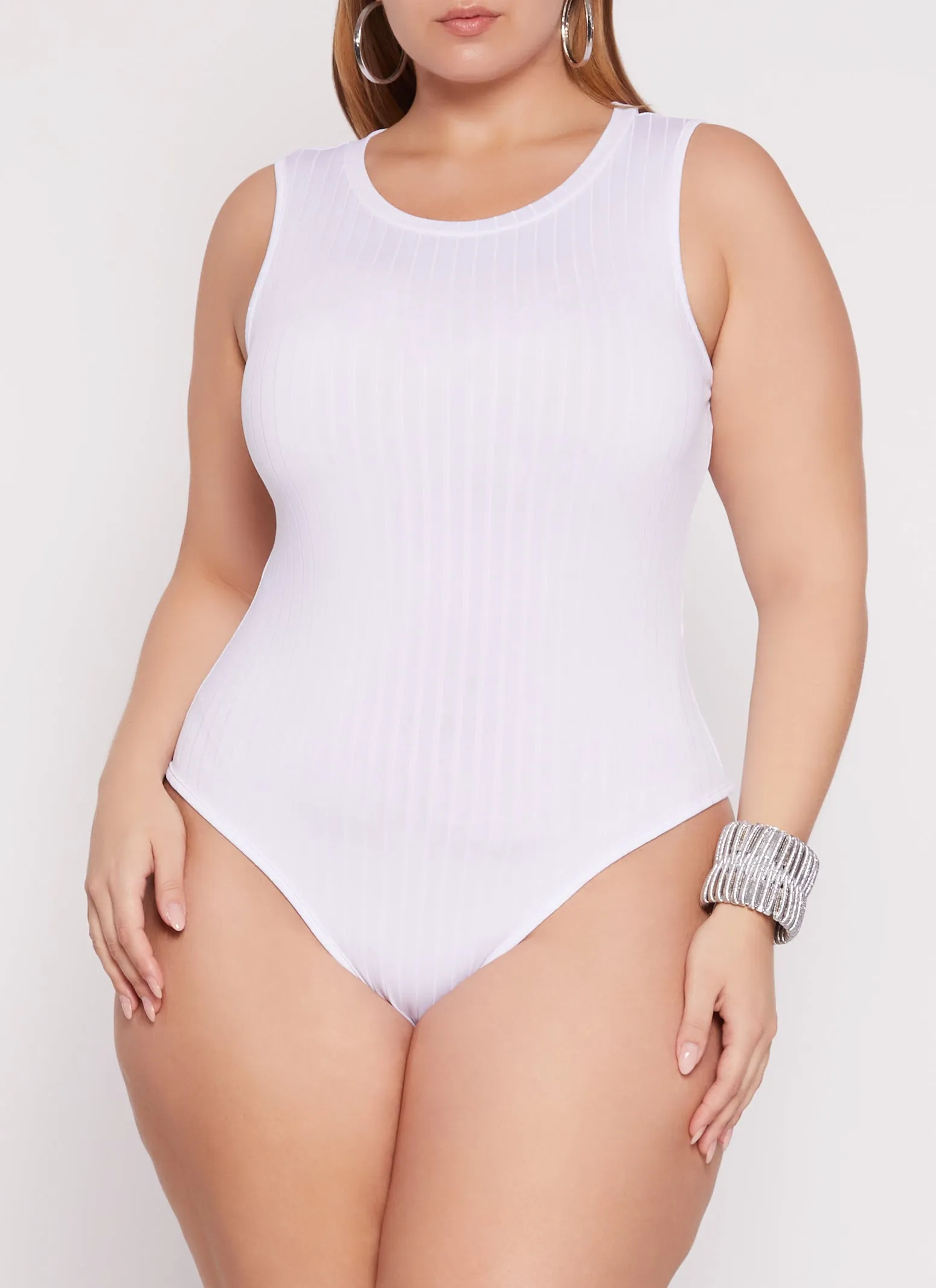 Plus Size Daisy Ribbed Crew Neck Tank Bodysuit sold by Rainbow