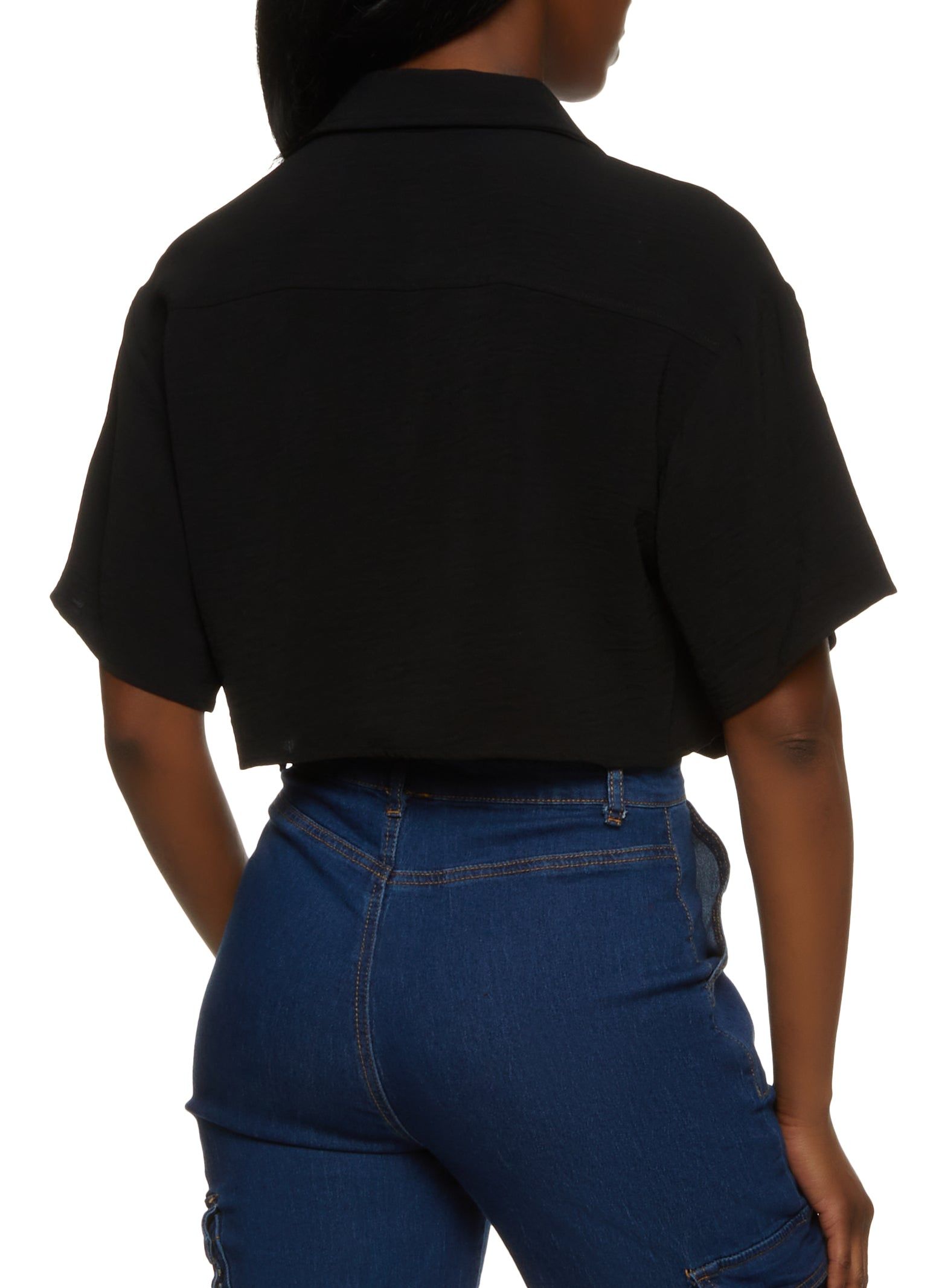 Cropped Flap Pocket Detail Button Front Shirt sold by Rainbow product image thumbnail 2