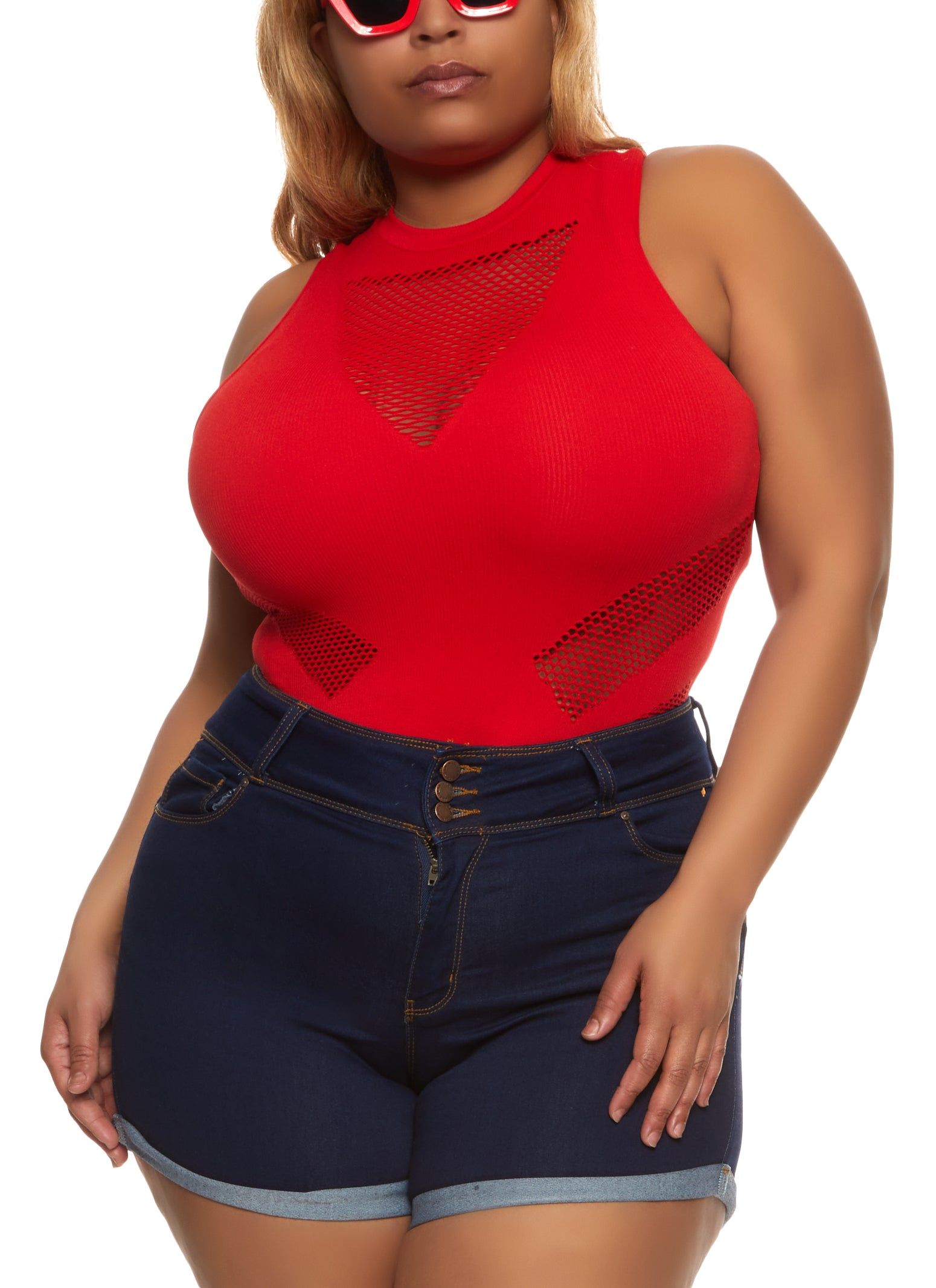 Plus Size Seamless Fishnet Detail Bodysuit sold by Rainbow product image thumbnail 2