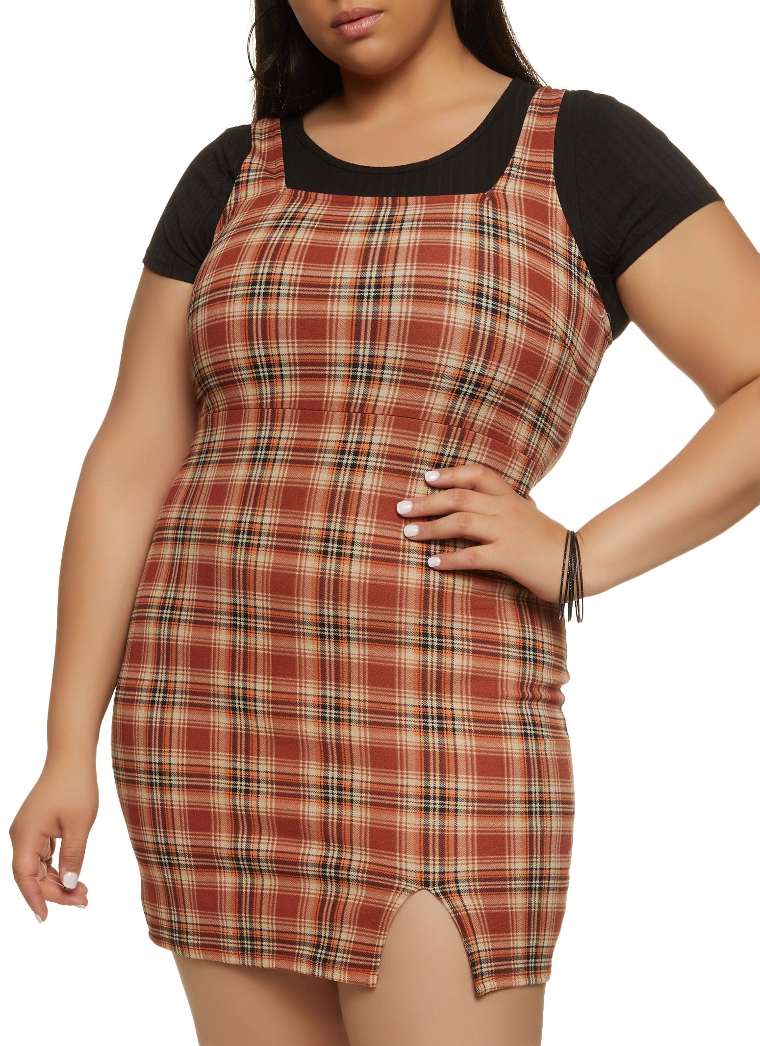 Plus Size Plaid Mini Dress with Top sold by Rainbow