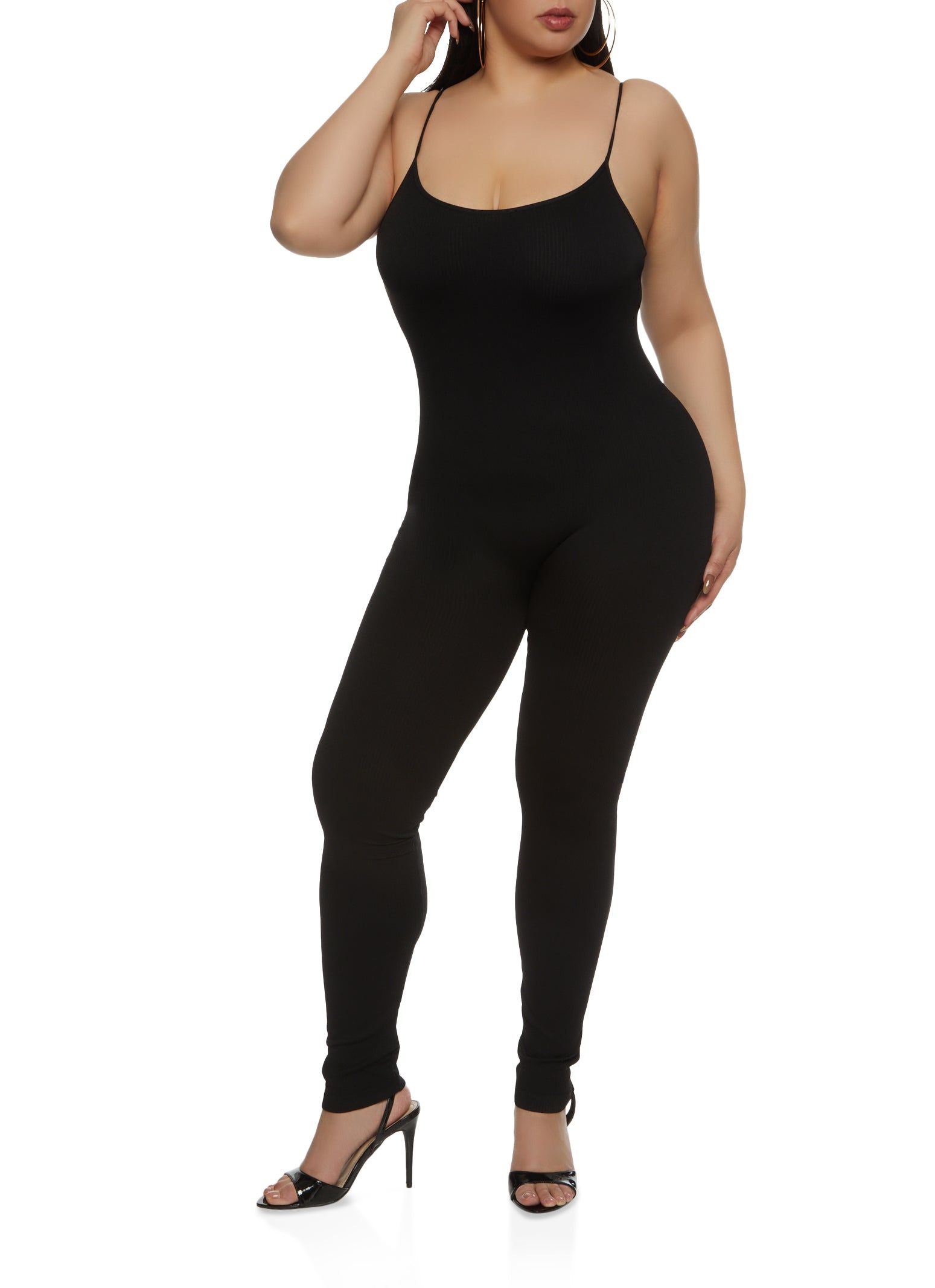 Plus Size Rib Knit Seamless Cami Catsuit sold by Rainbow