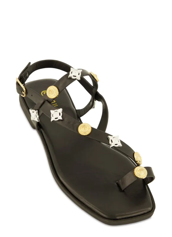 Studded Toe Loop Ankle Strap Sandals sold by Rainbow