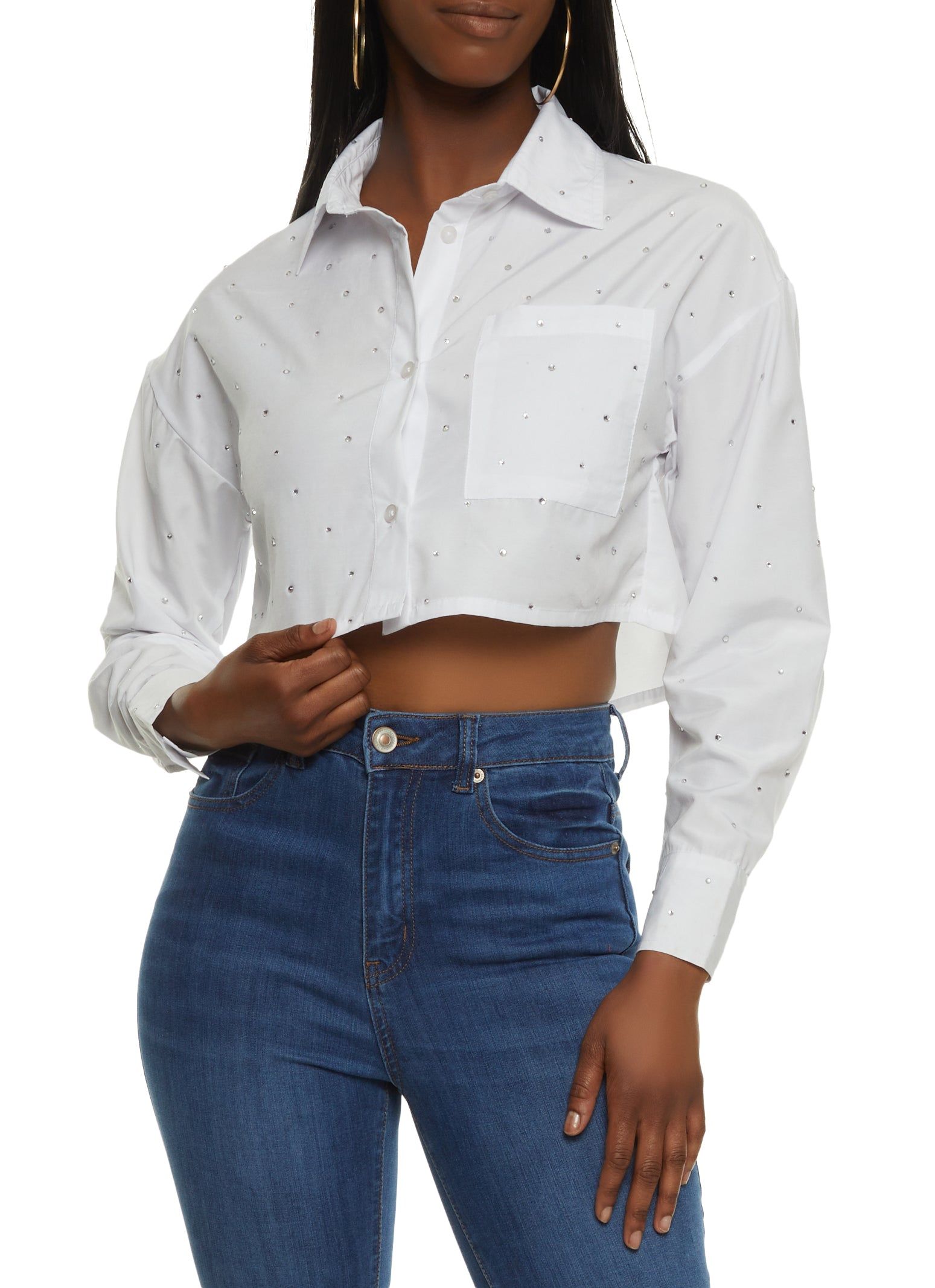 Rhinestone Studded Button Front Shirt sold by Rainbow