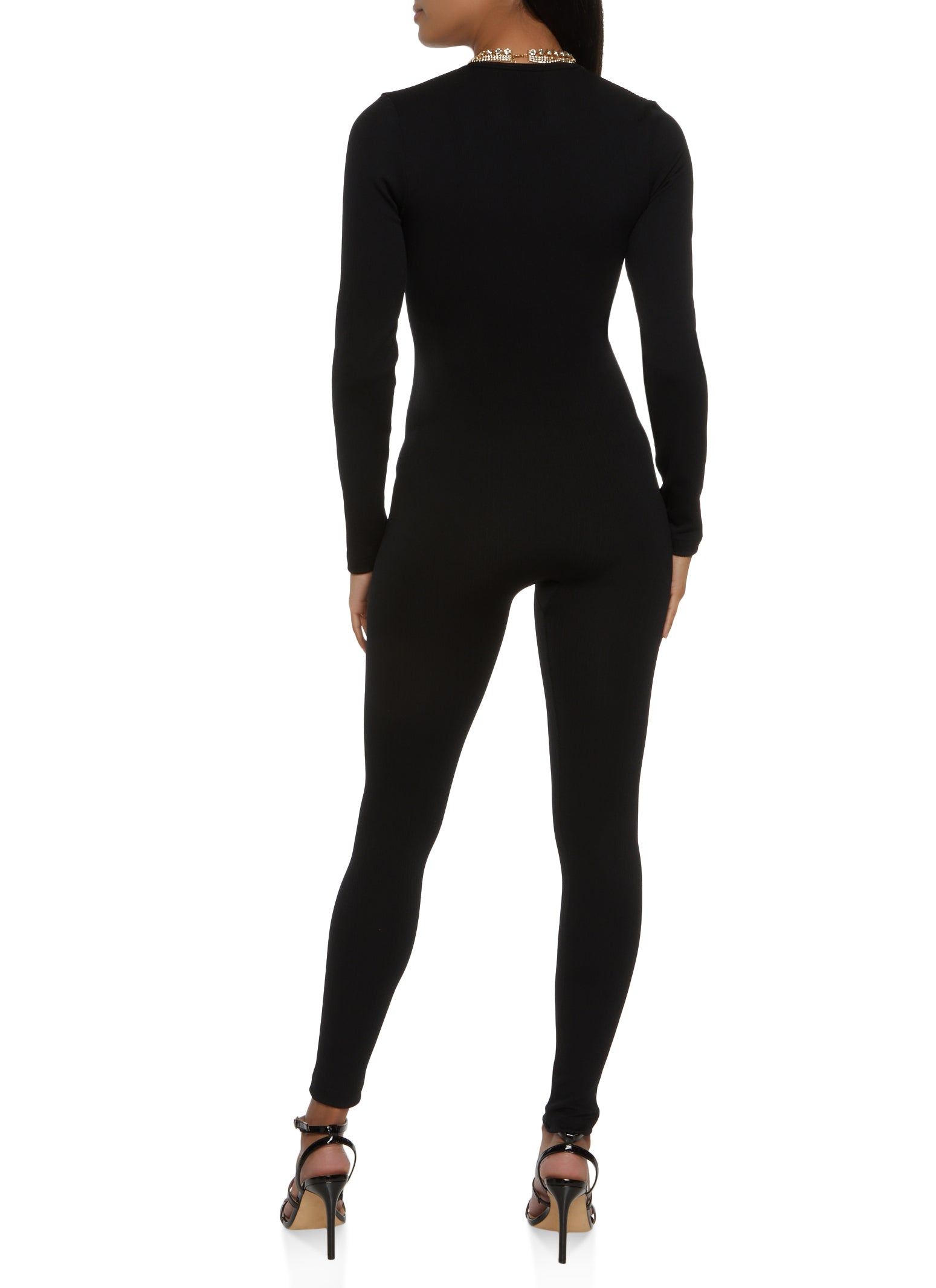 Ribbed Long Sleeve V Neck Jumpsuit sold by Rainbow product image thumbnail 2