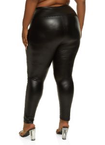 Plus Size Solid Faux Leather High Waist Leggings sold by Rainbow