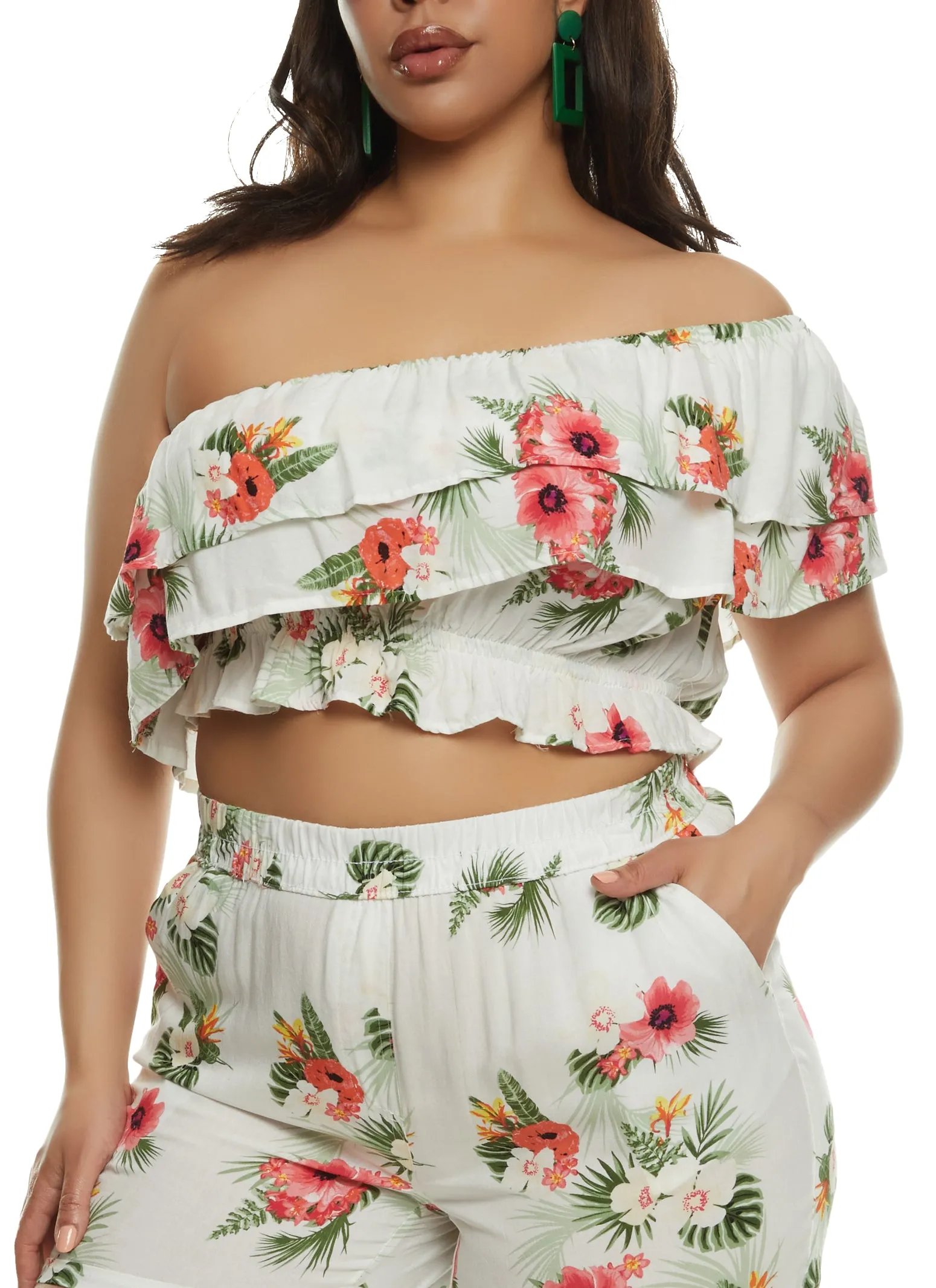 Plus Size Tropical Floral Print One Shoulder Top sold by Rainbow