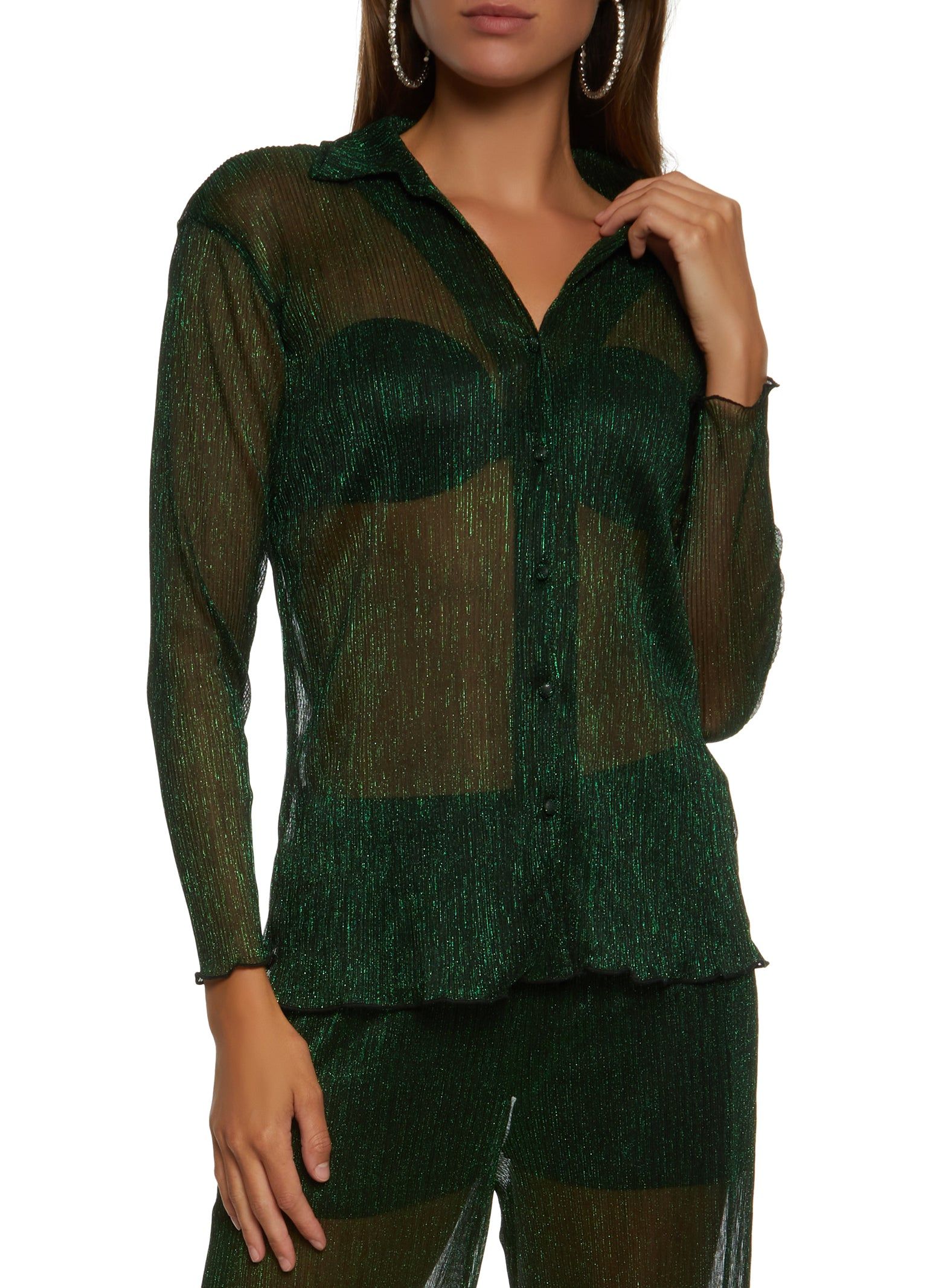 Lurex Plisse Button Front Shirt sold by Rainbow