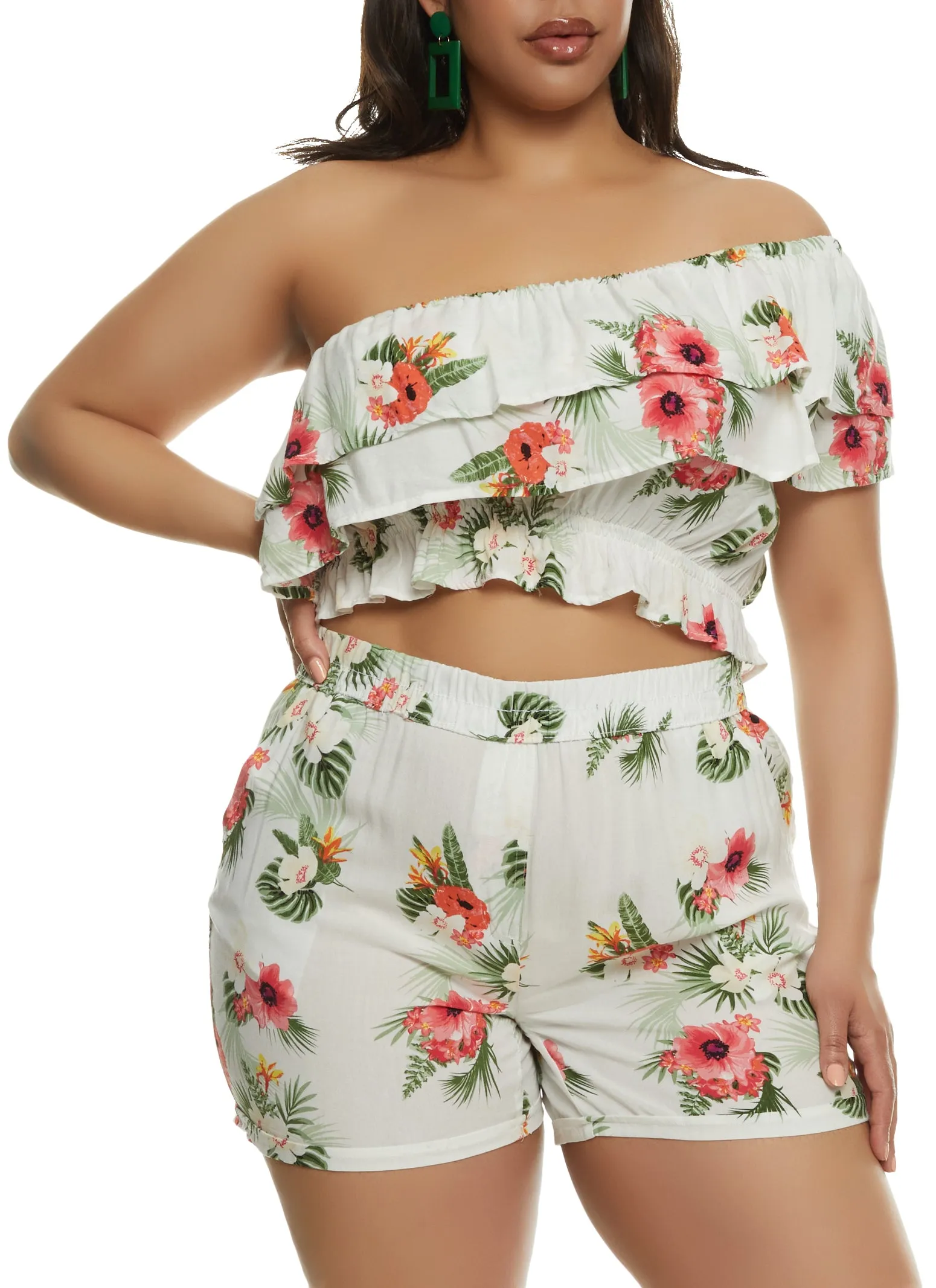 Plus Size Tropical Floral Print One Shoulder Top sold by Rainbow product image thumbnail 2