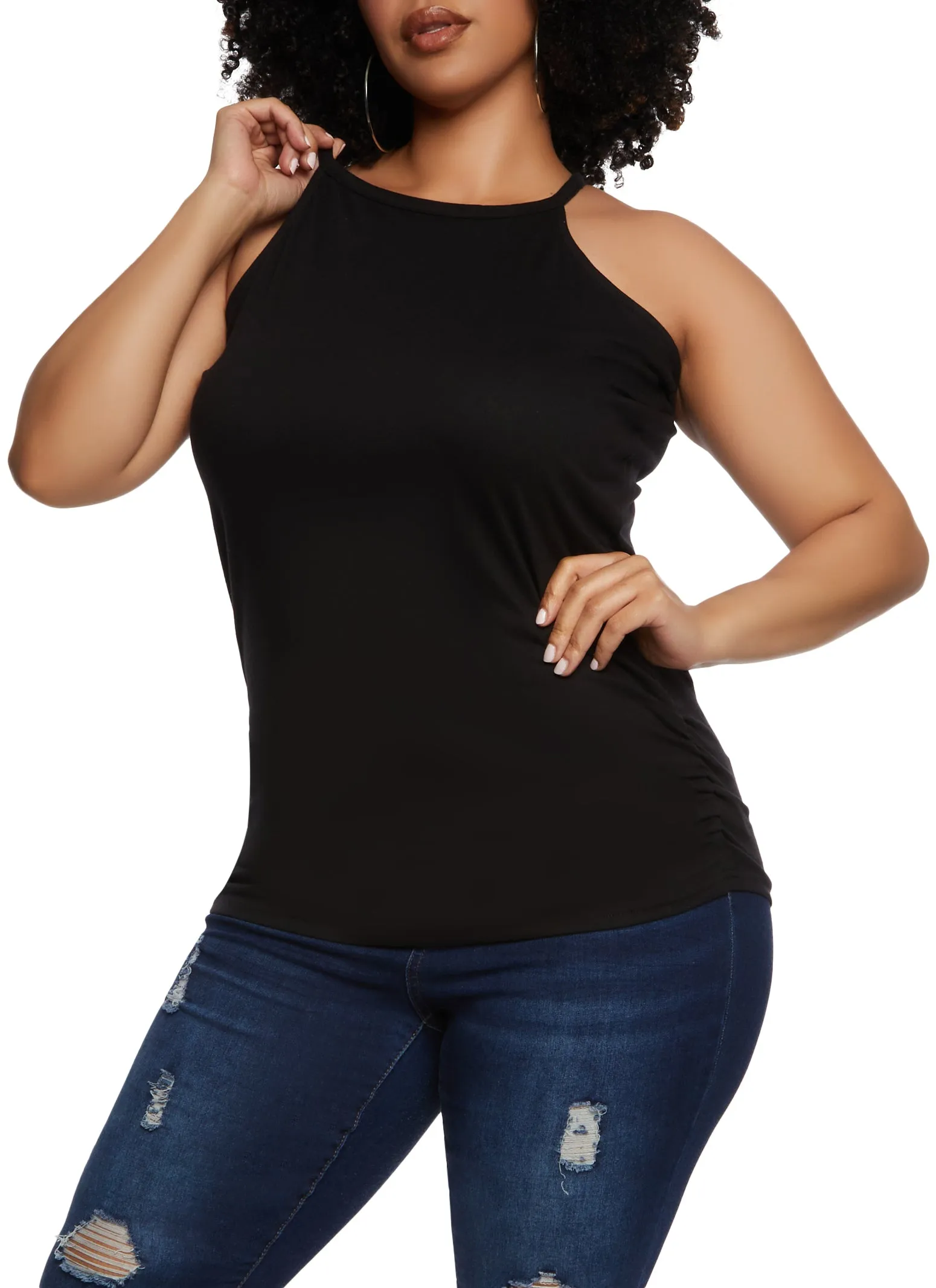 Plus Size High Neck Ruched Tank Top sold by Rainbow