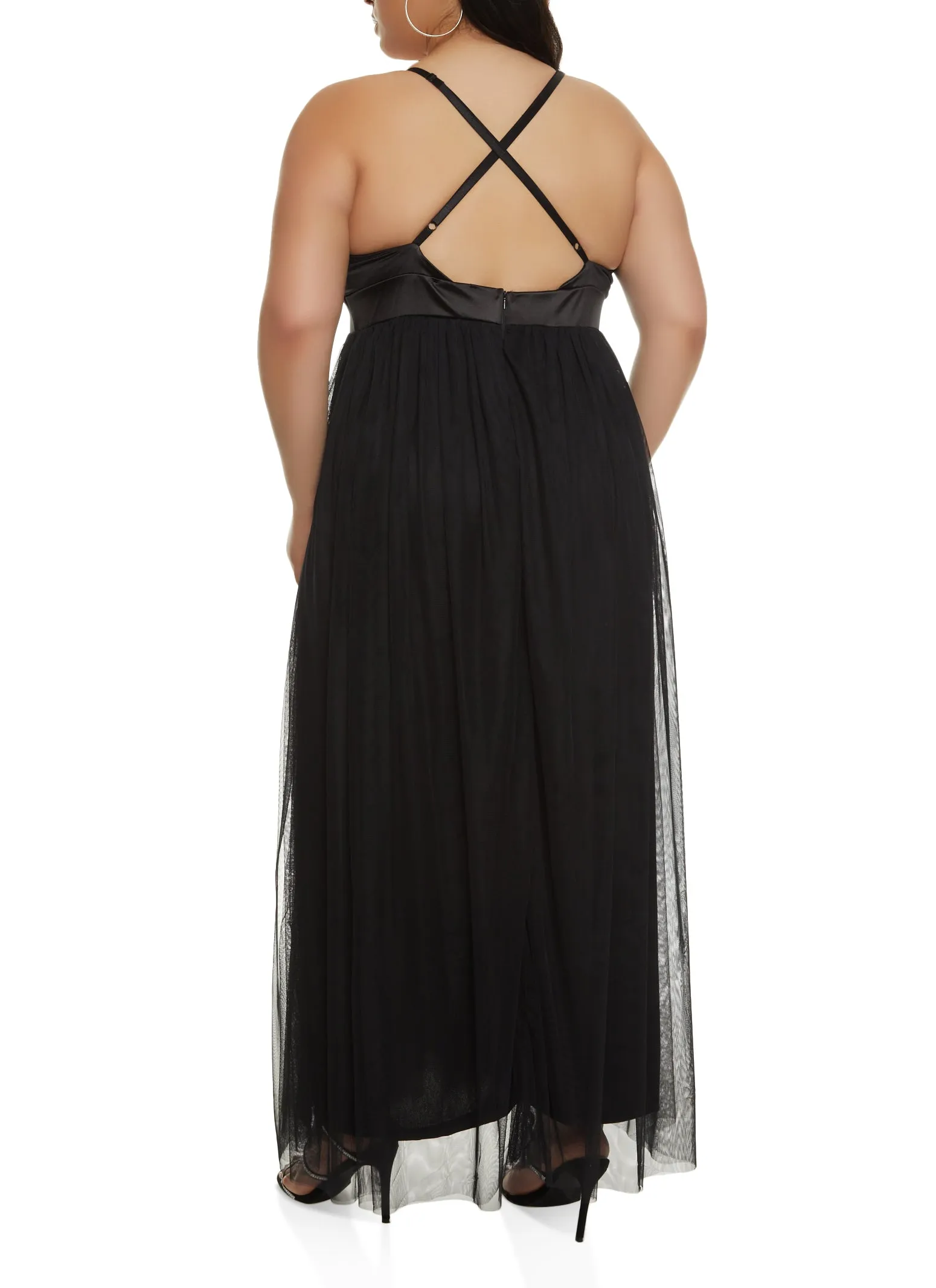 Plus Size Haute Monde Satin Plunge Tulle Maxi Dress sold by Rainbow product image thumbnail 3