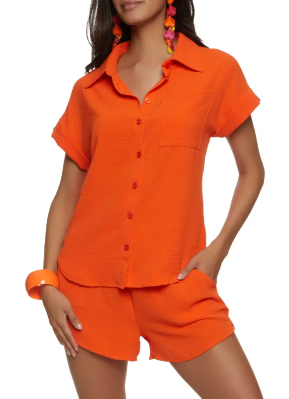 Airy Crepe Knit Button Front Shirt sold by Rainbow