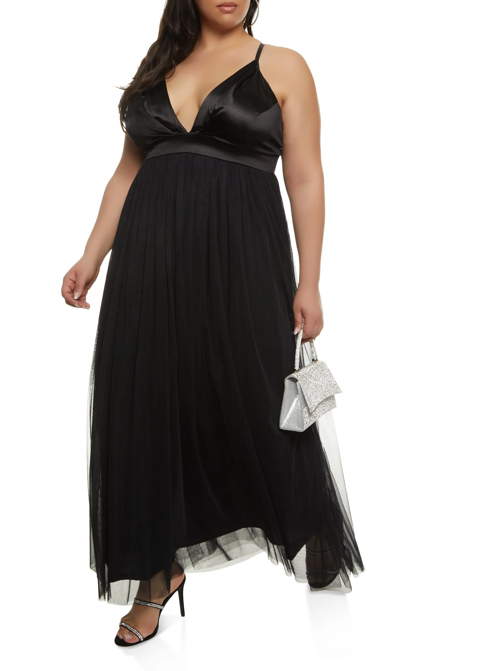 Plus Size Haute Monde Satin Plunge Tulle Maxi Dress sold by Rainbow product image thumbnail 2