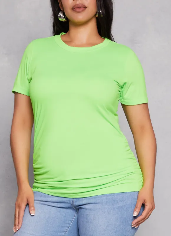 Plus Size Basic Ruched Side Crew Neck Tee sold by Rainbow