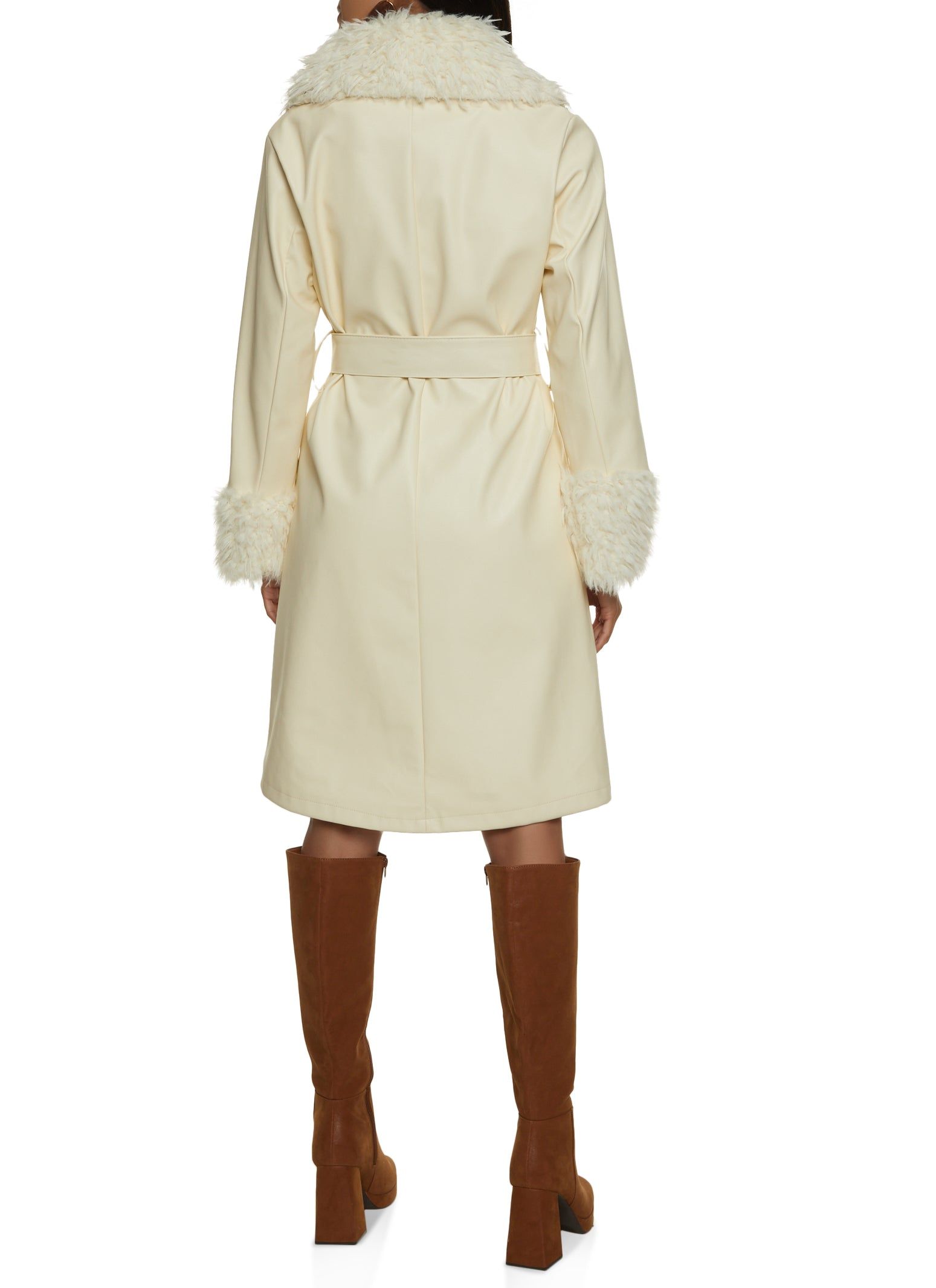 Faux Fur Trim Belted Trench Coat sold by Rainbow product image thumbnail 3