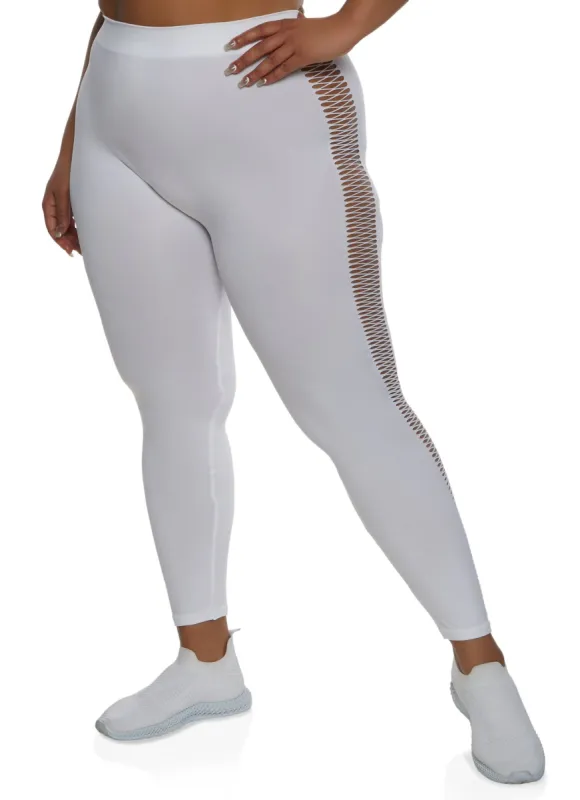 Plus Size Side Fishnet Detail Seamless Leggings sold by Rainbow