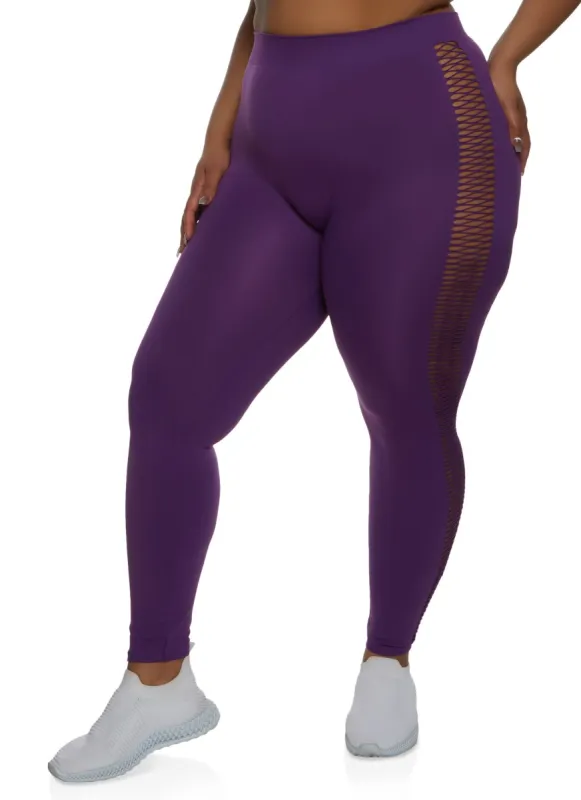 Plus Size Side Fishnet Detail Seamless Leggings sold by Rainbow