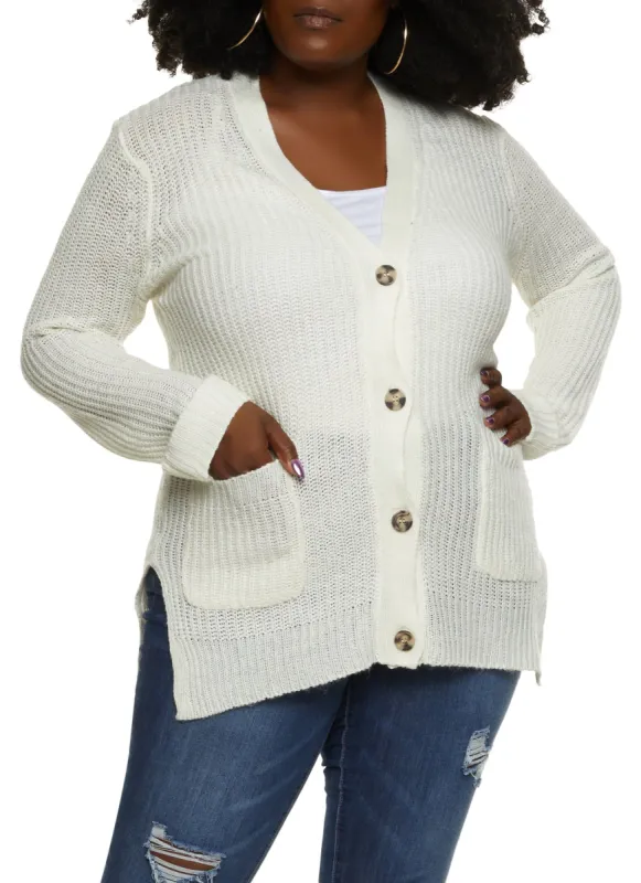 Plus Size Solid Button Front Cardigan sold by Rainbow