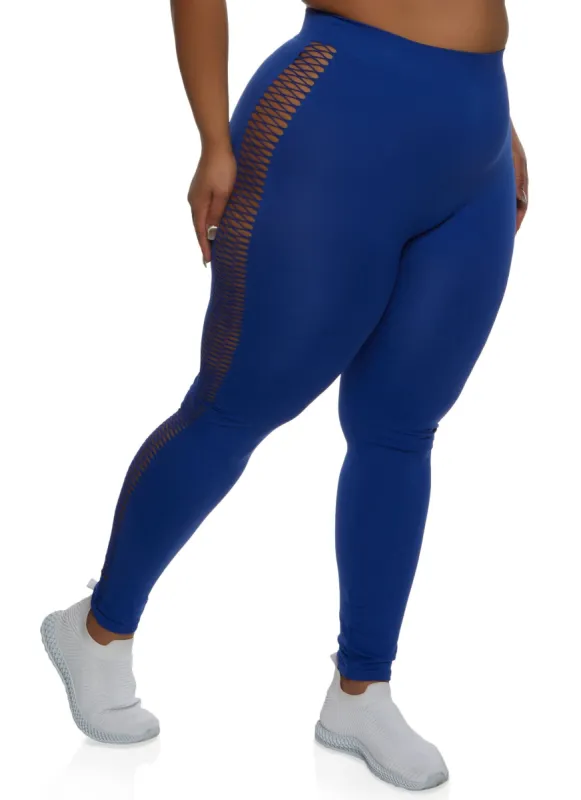 Plus Size Side Fishnet Detail Seamless Leggings sold by Rainbow