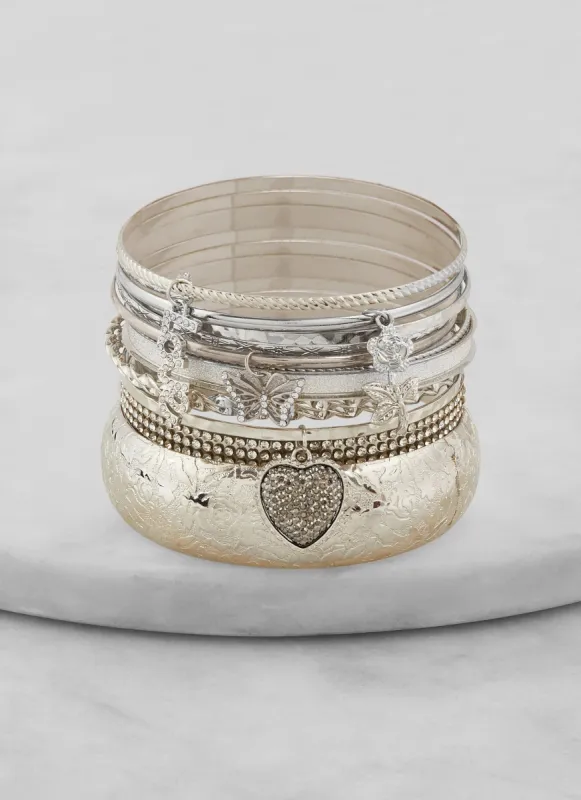 Set of 13 Rhinestone Charm Metallic Bangles sold by Rainbow