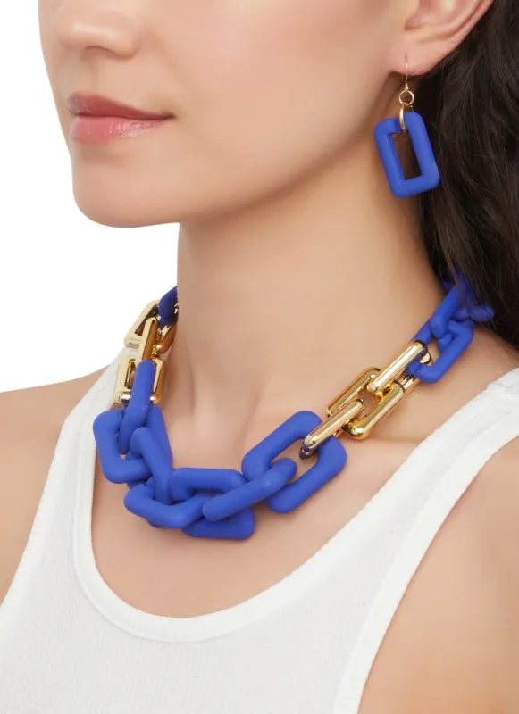 Chunky Color Block Chain Necklace and Drop Earrings sold by Rainbow