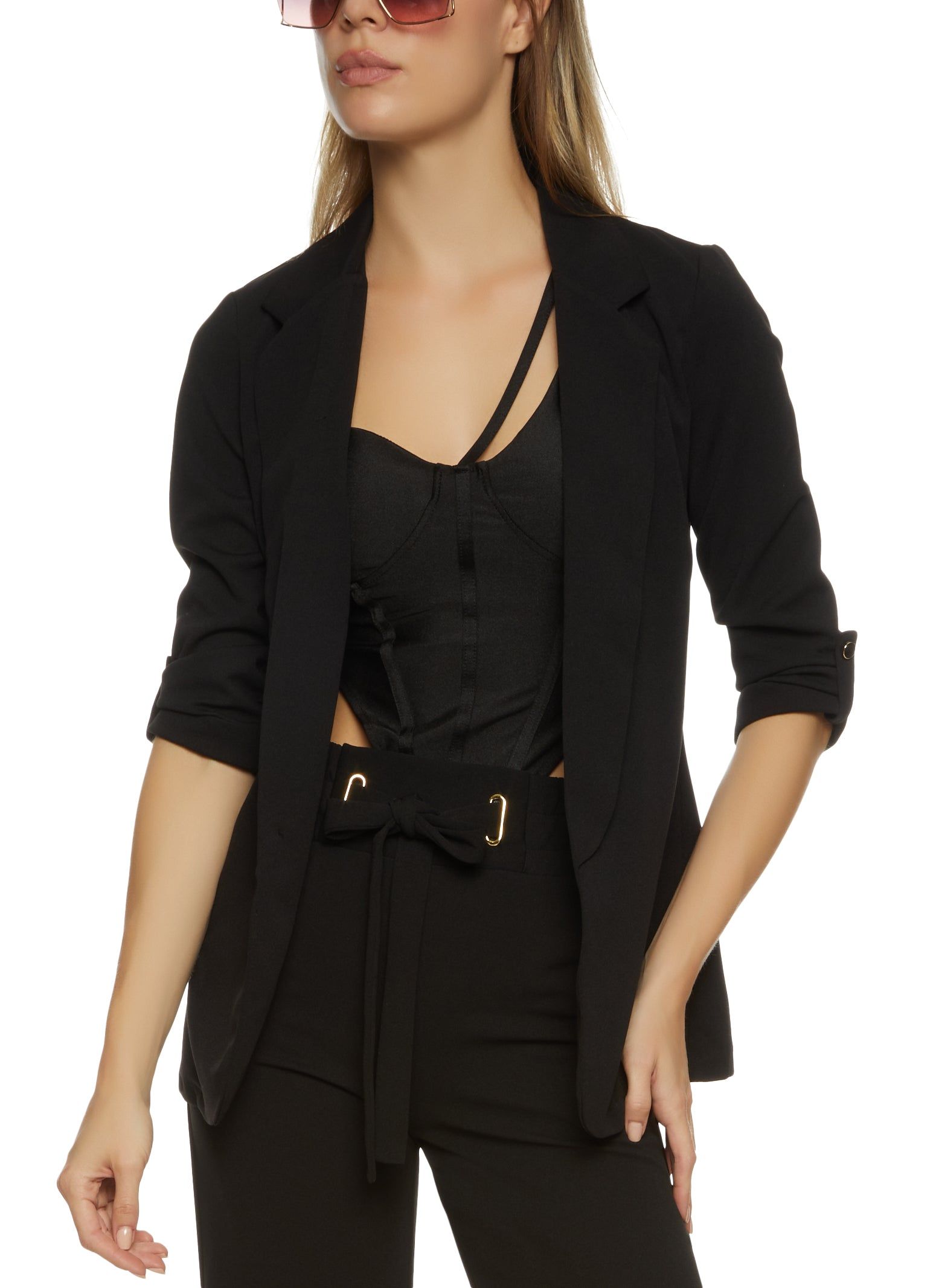 Crepe Knit Tabbed Sleeve Blazer sold by Rainbow