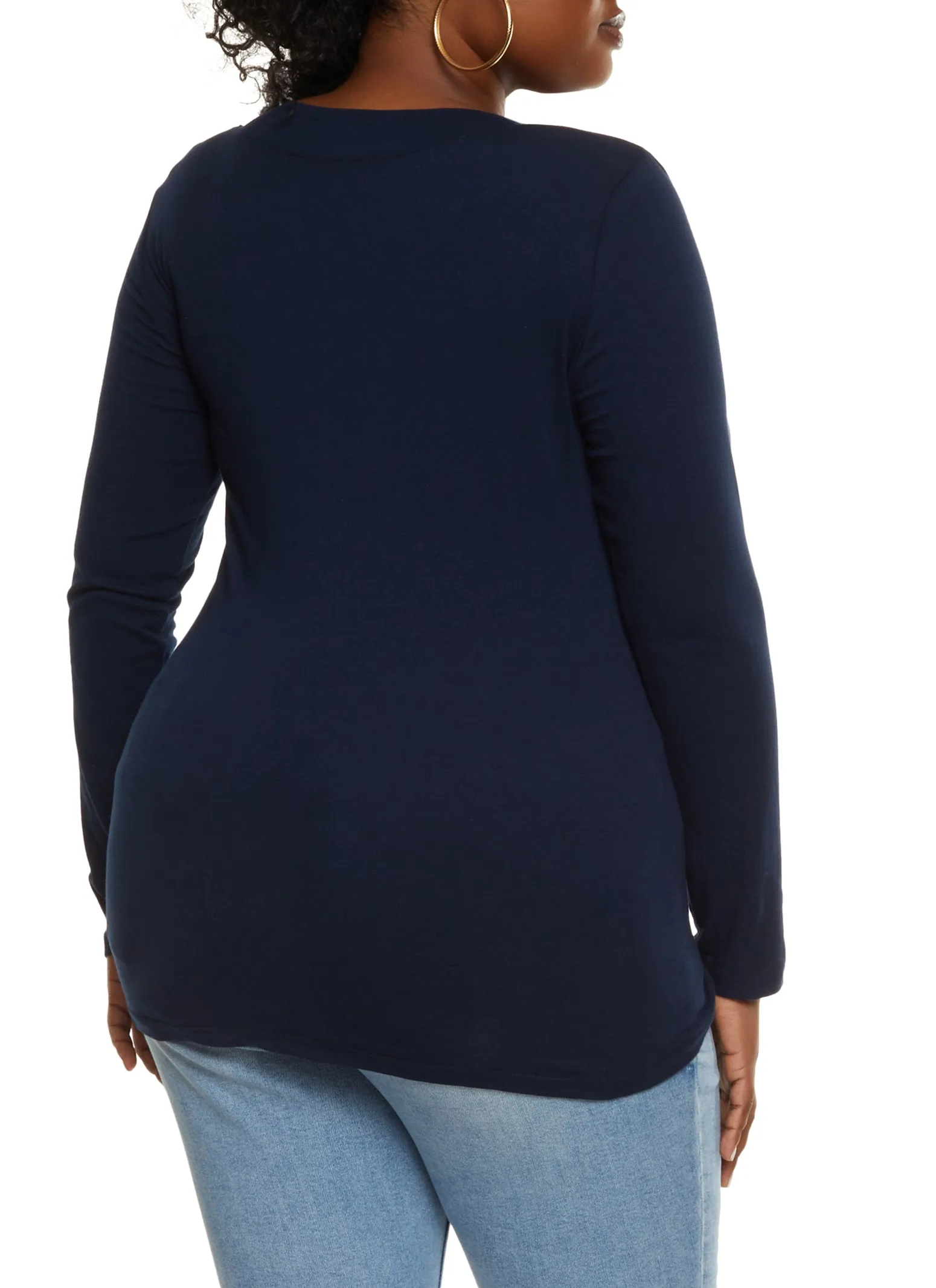 Plus Size Solid V Neck Long Sleeve Tee sold by Rainbow product image thumbnail 2