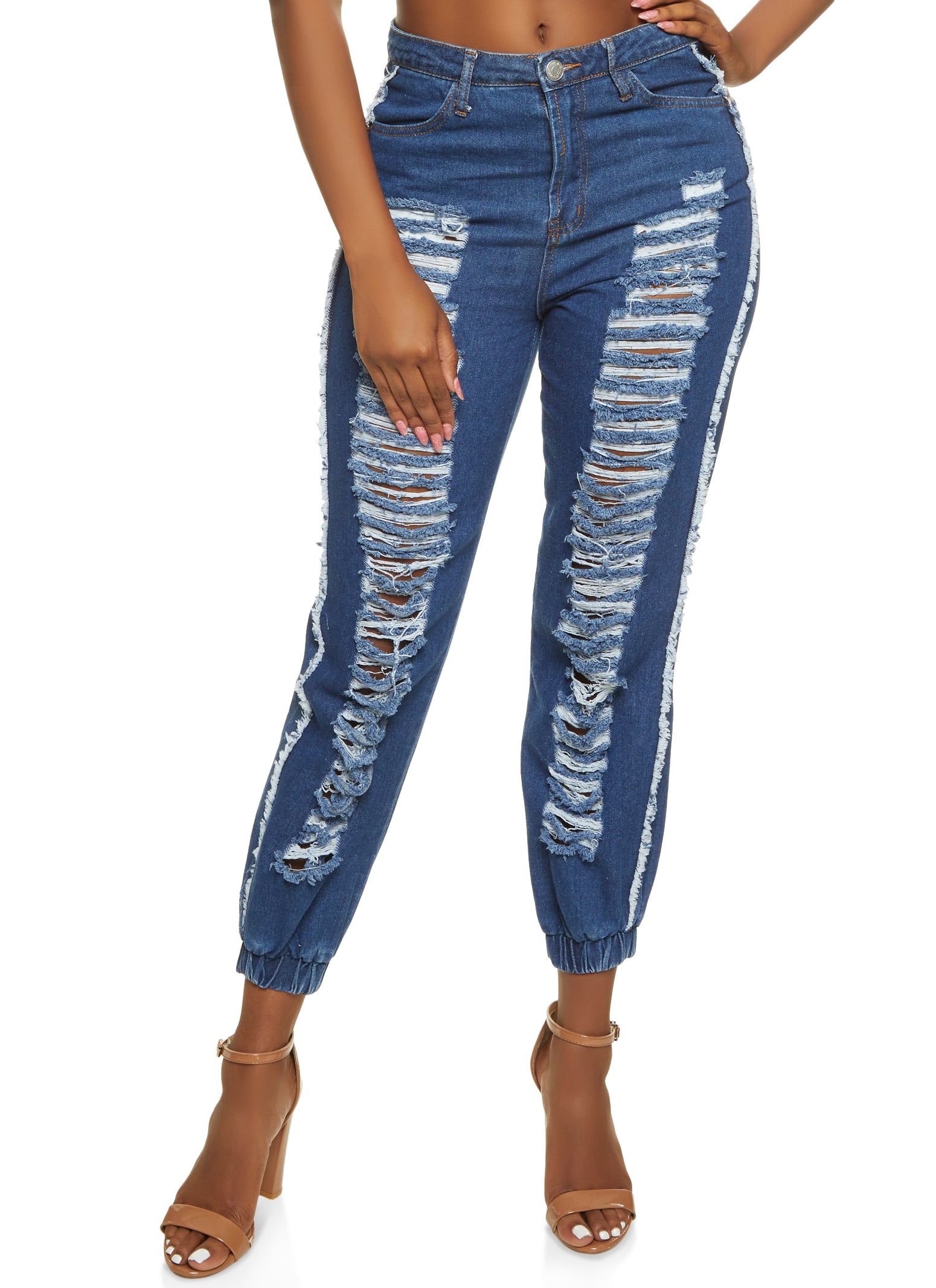Distressed Leg Denim Joggers sold by Rainbow