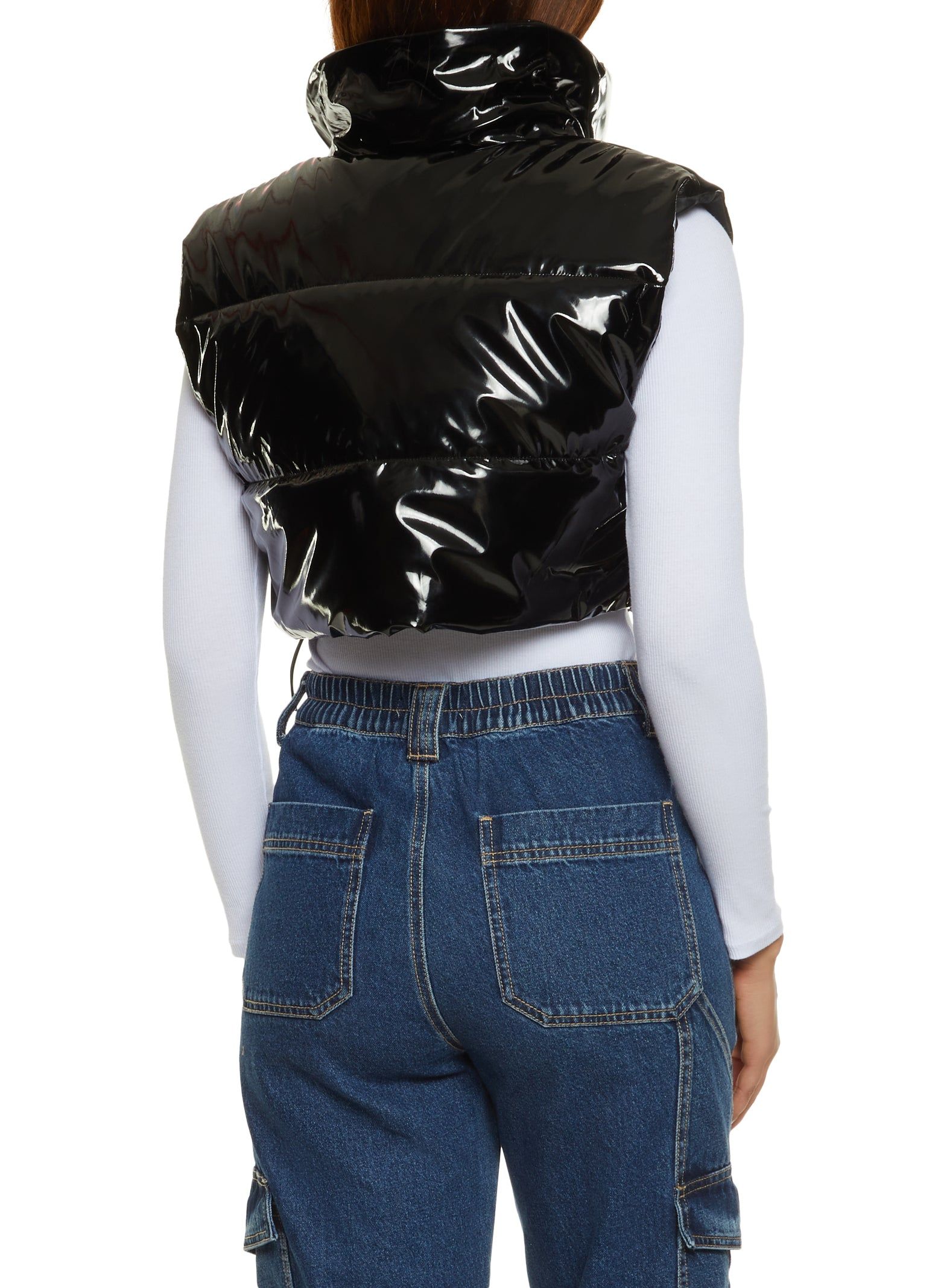 Cropped Faux Patent Leather Puffer Vest sold by Rainbow product image thumbnail 2