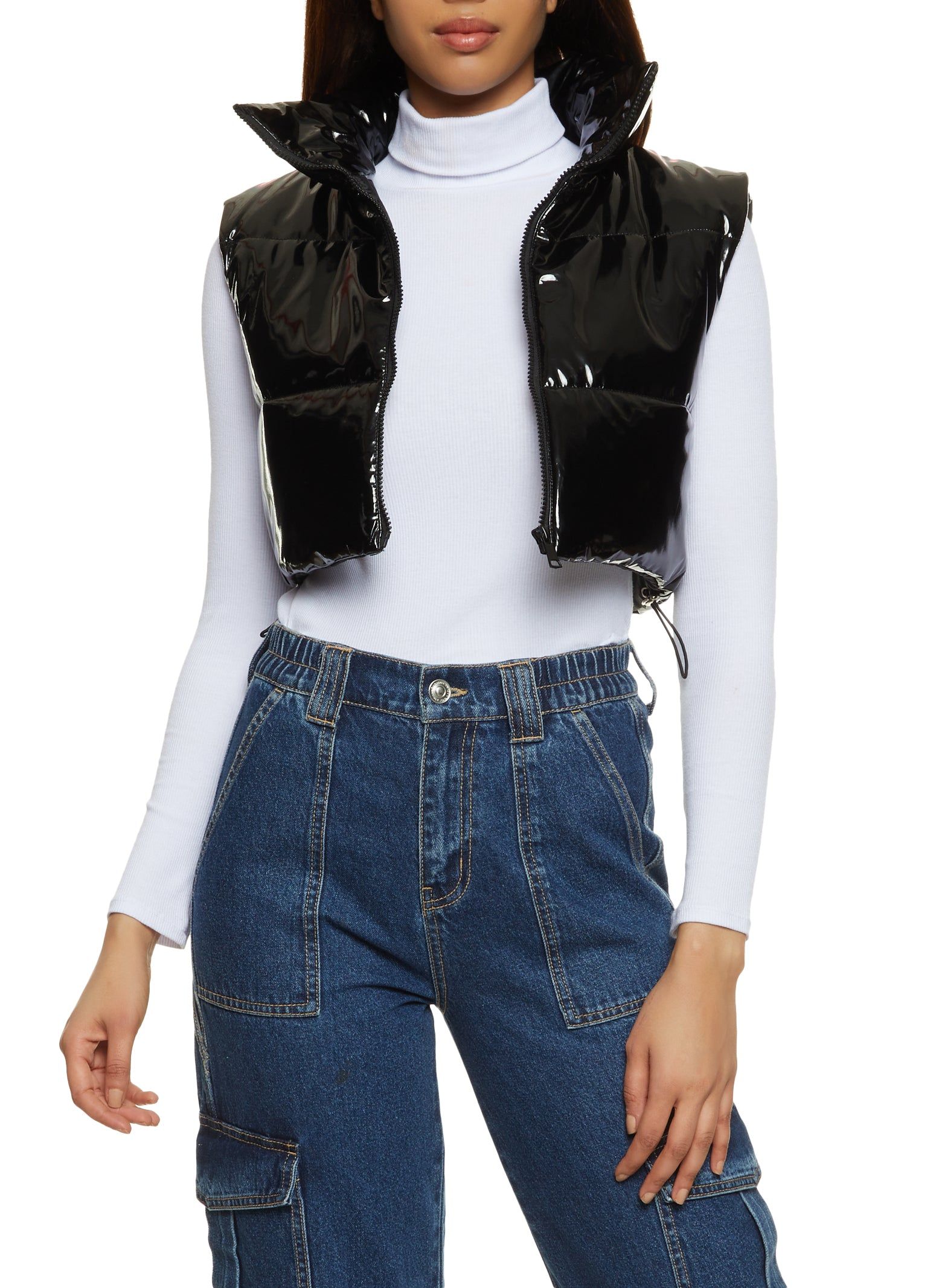 Cropped Faux Patent Leather Puffer Vest sold by Rainbow