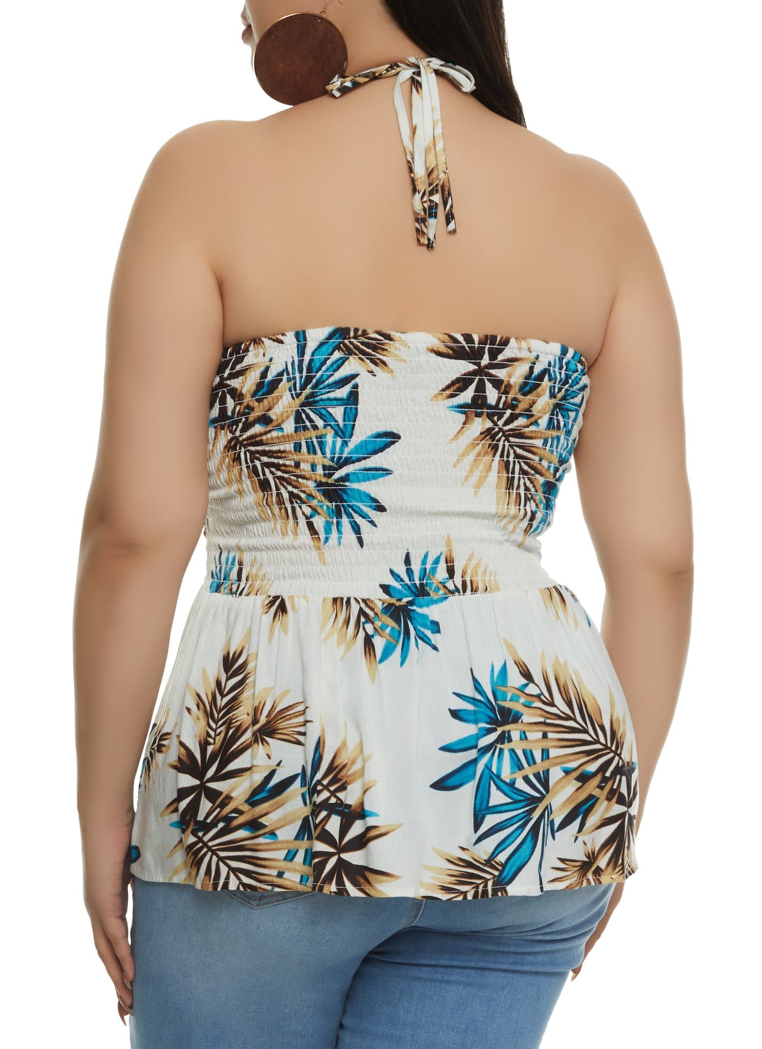 Plus Size Tropical Print Smocked Halter Top sold by Rainbow product image thumbnail 2