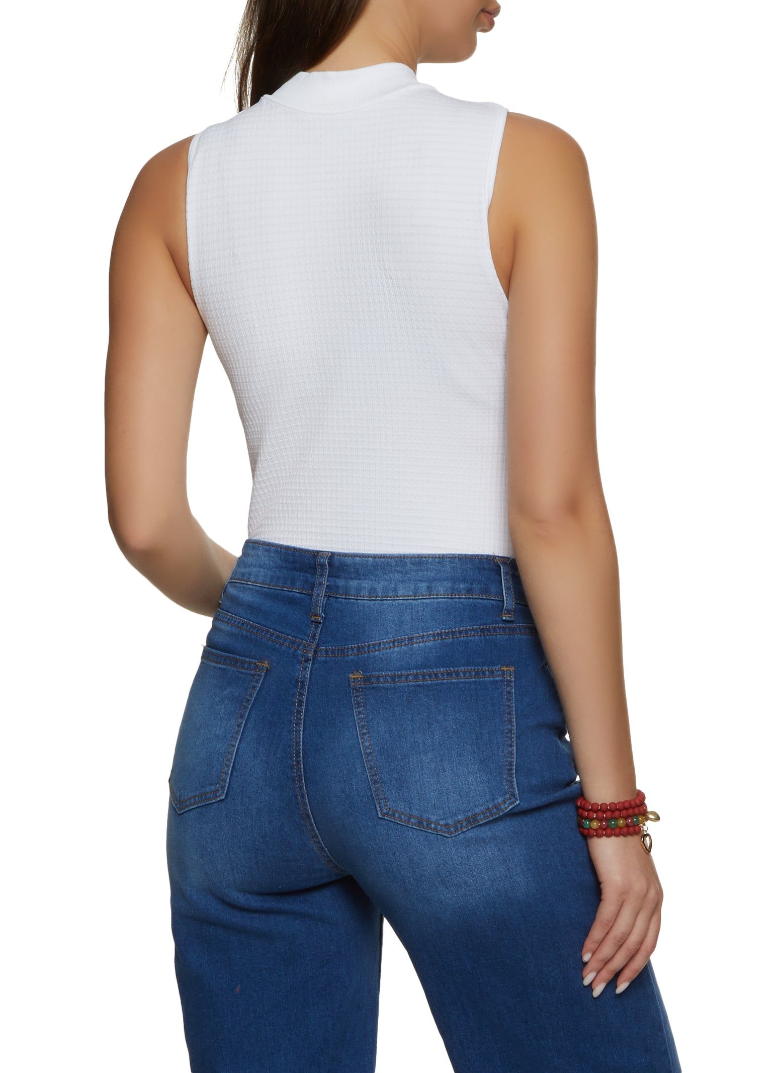 Textured Knit Mock Neck Sleeveless Bodysuit sold by Rainbow product image thumbnail 3